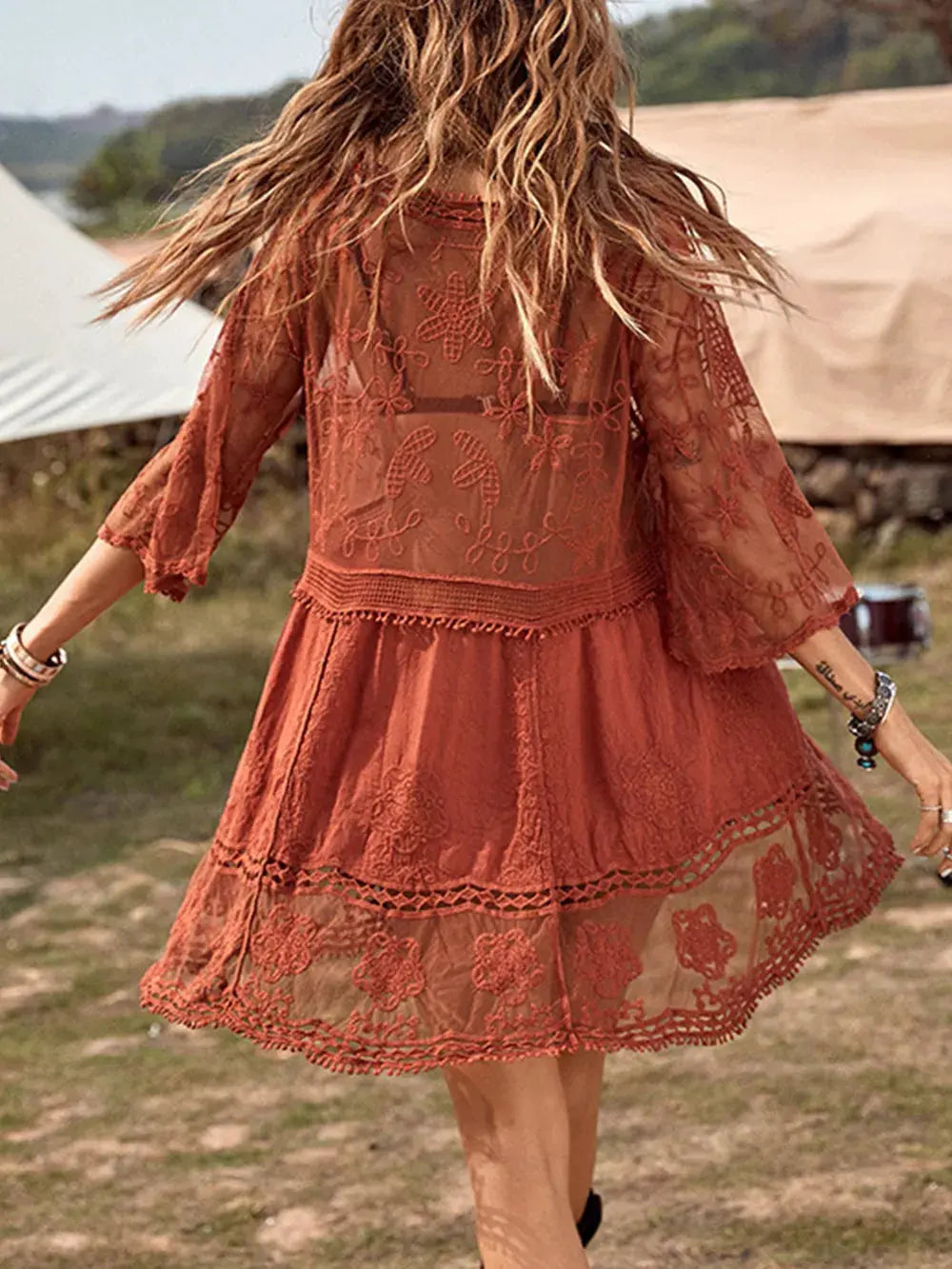 Lace Detail Plunge Cover-Up Dress by Partner Label
