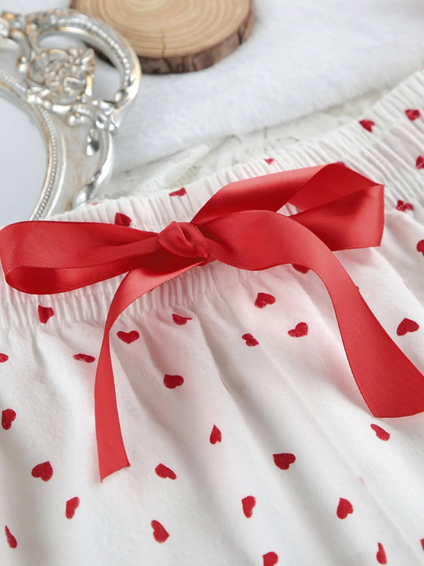 Heart Print Long Sleeve Top and Pants Lounge Set by Partner Label