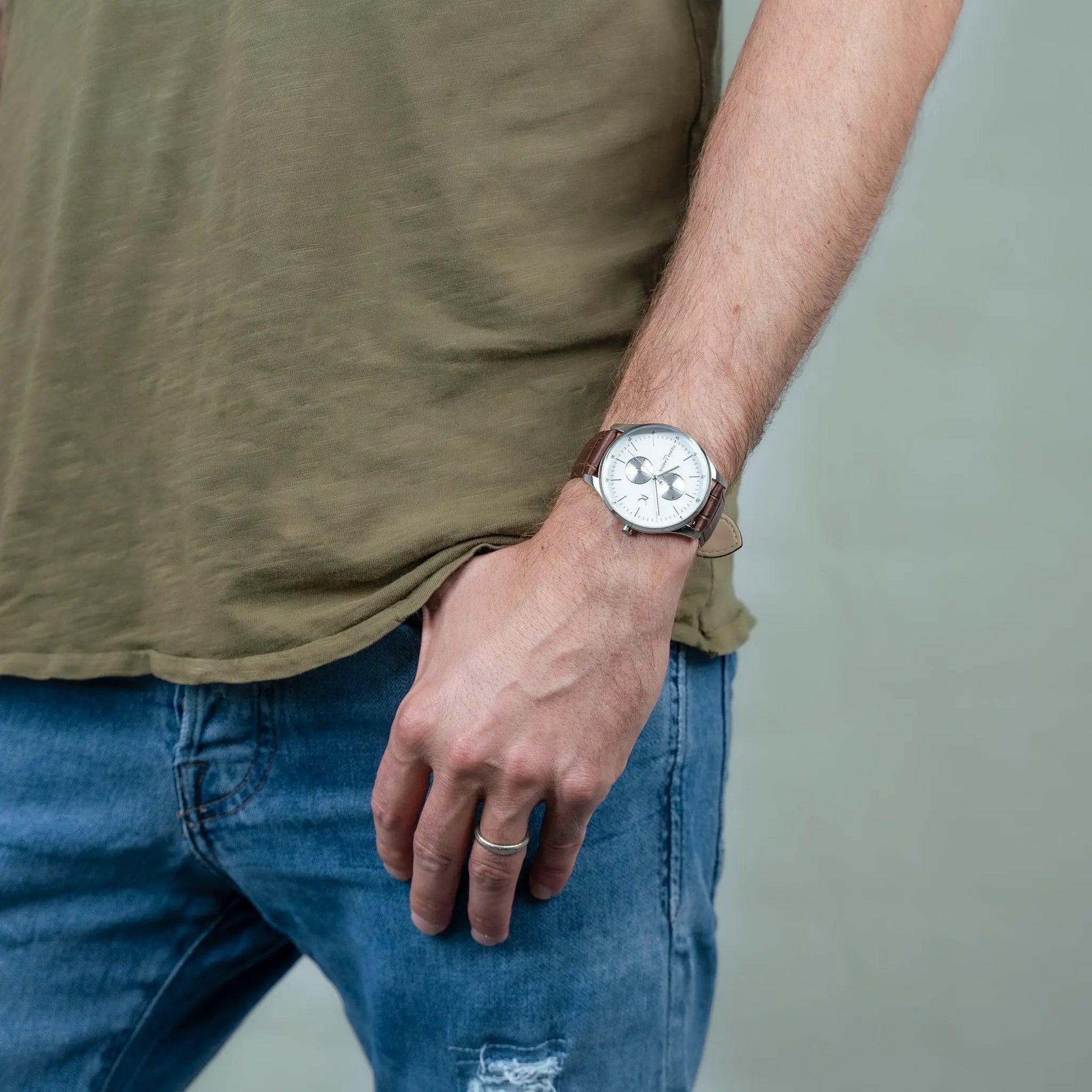 Pierre Cardin Men's Brown Leather Watch, Silver Case | Cba.4030 by PIERRE CARDIN