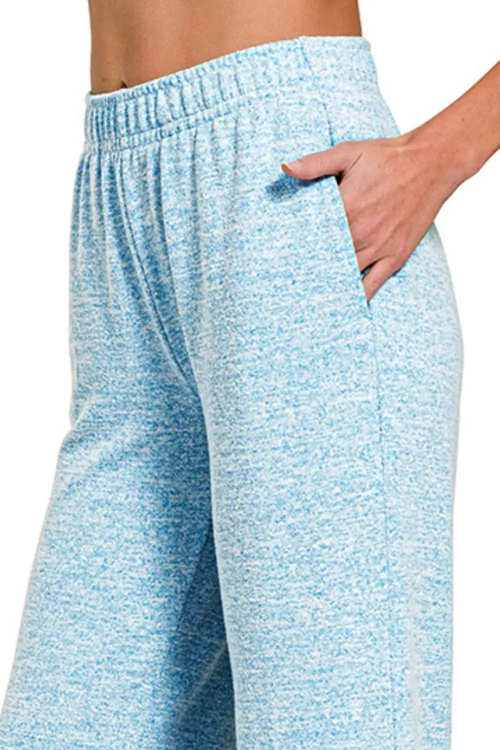 Zenana Soft Melange Hacci Elastic Waistband Lounge Pants by Zenana