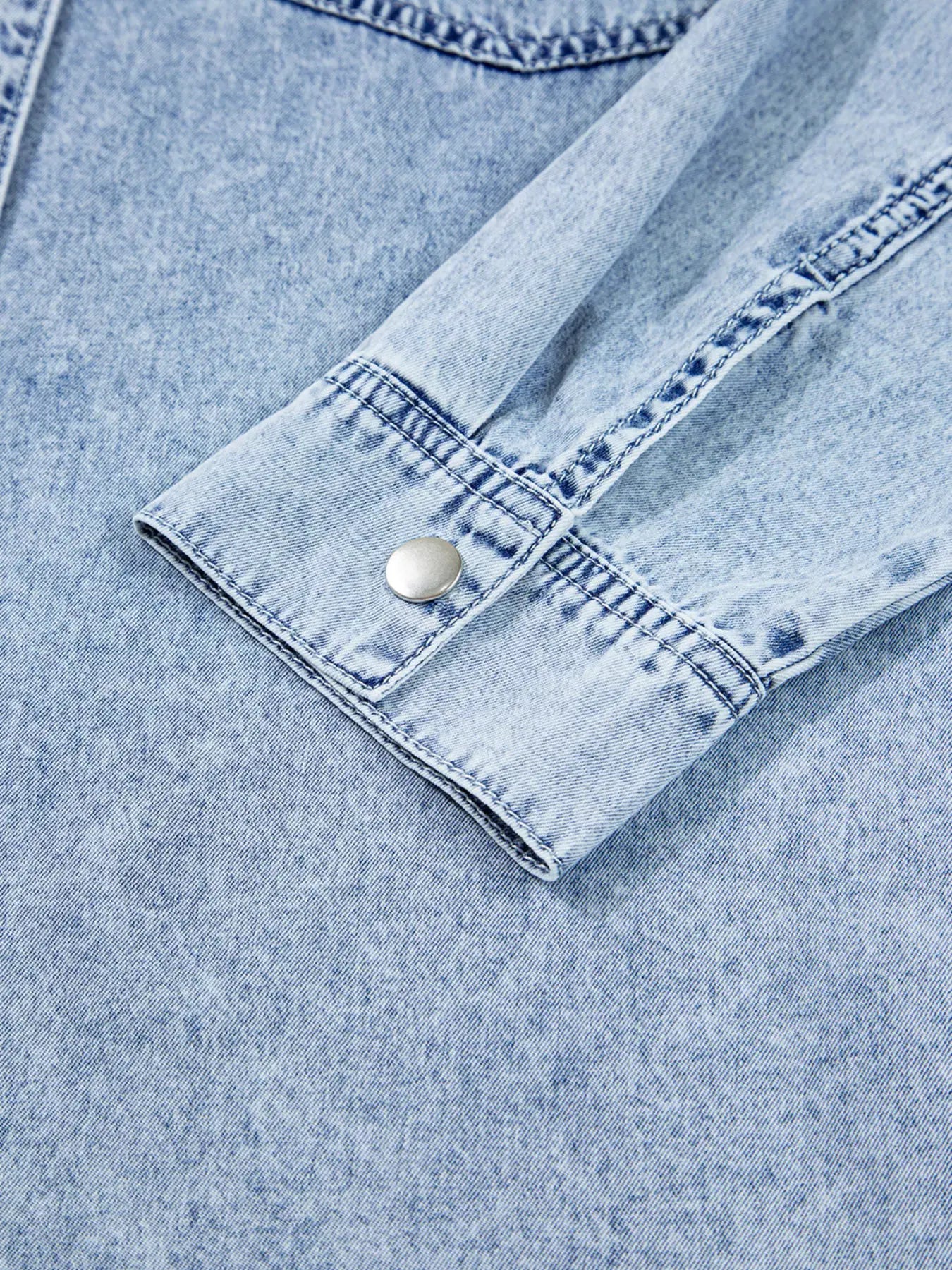 Chest Pocket Raw Hem Denim Loose Shirt Dress by Partner Label