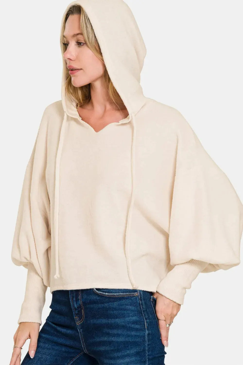 Zenana Brushed Hacci Drop Shoulder Cropped Hoodie by Zenana