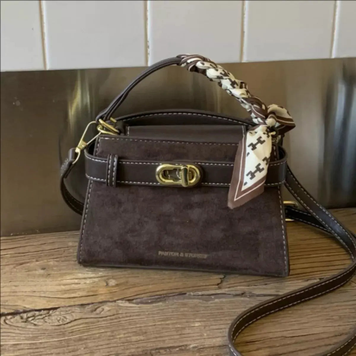 Suede Mini Crossbody Bag with Leather Strap by Partner Label