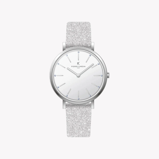 Pierre Cardin Women's Silver Leather Watch, White Dial | Cbv.1115 by PIERRE CARDIN