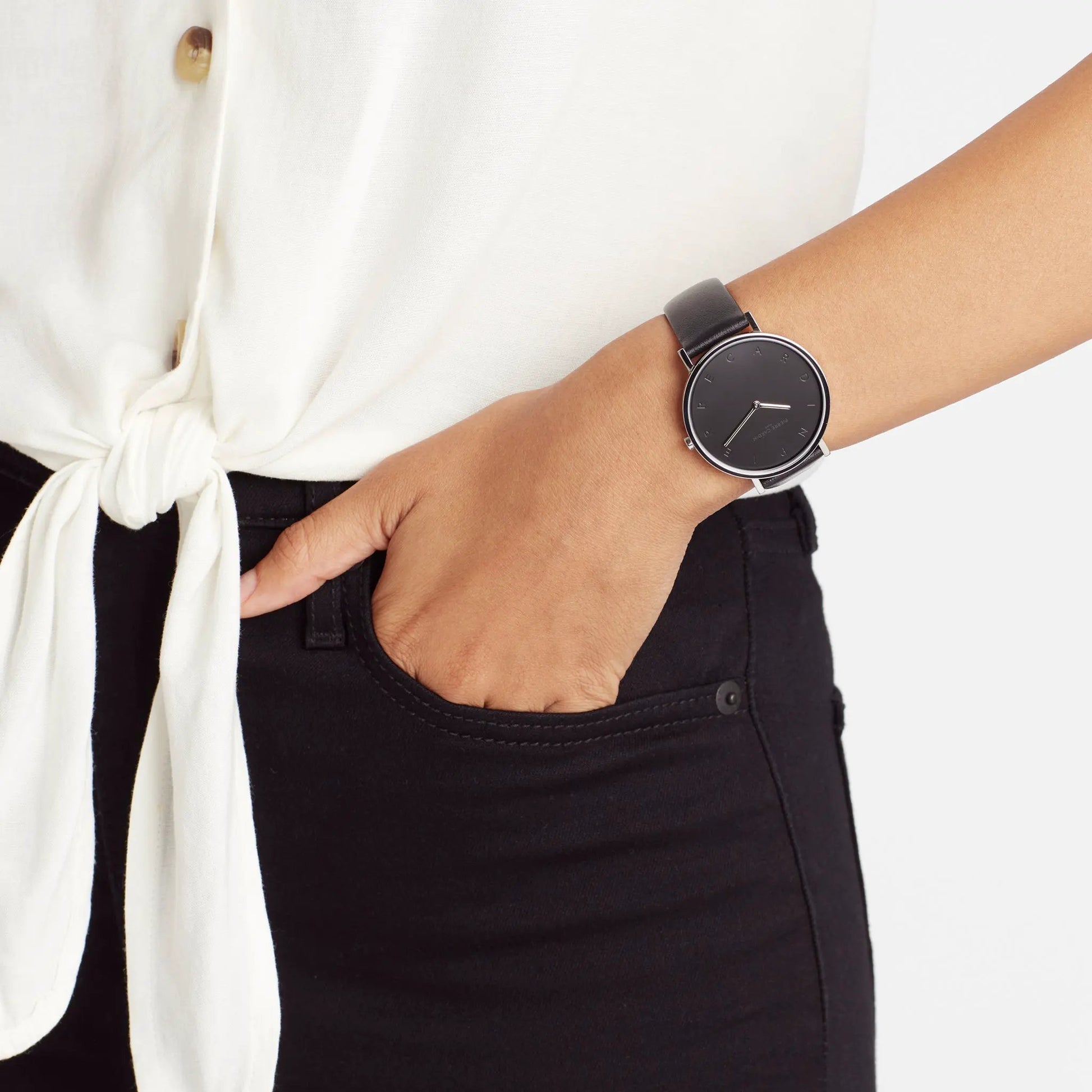 Pierre Cardin Women's Black Leather Watch, Silver Case | Cbv.1002 by PIERRE CARDIN