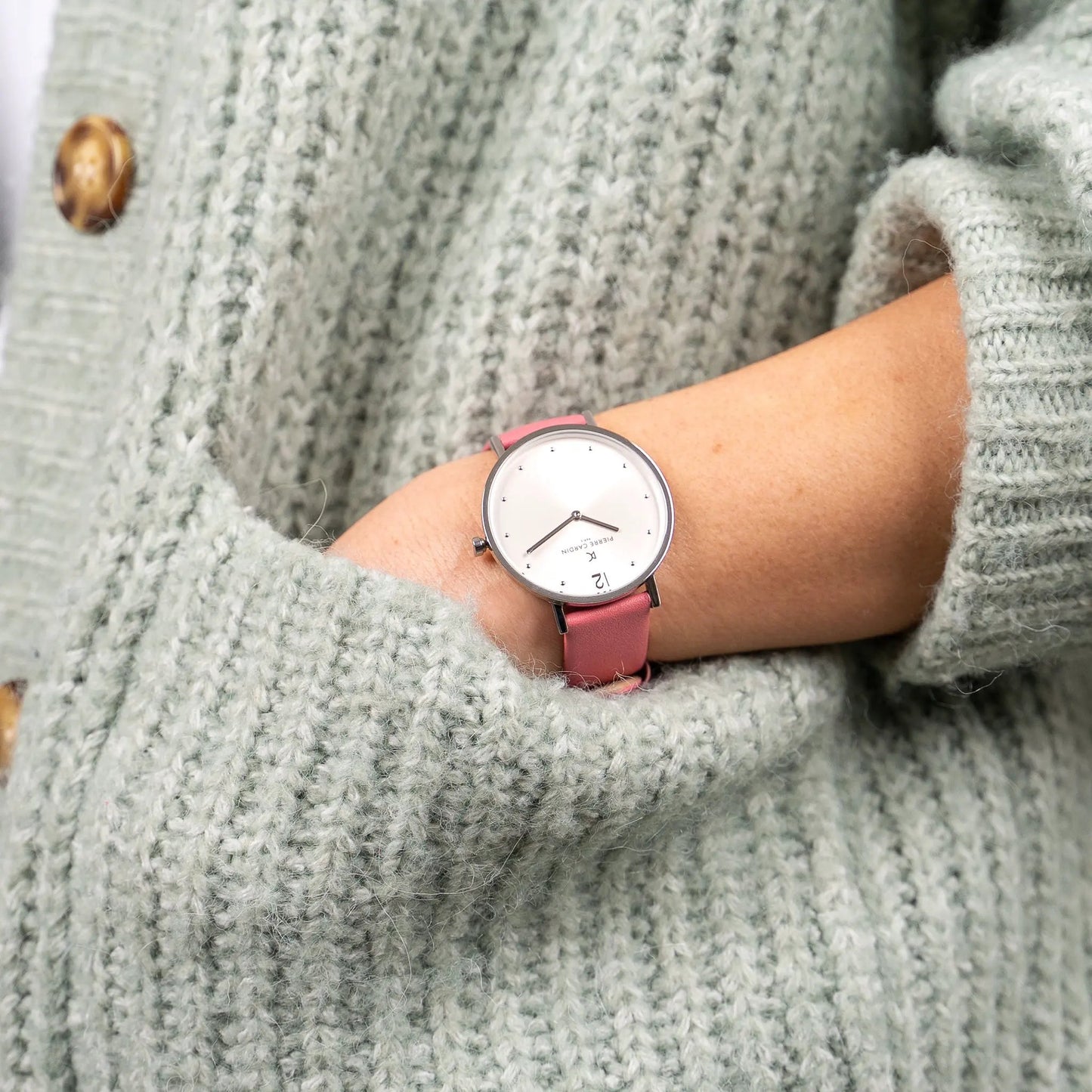 Pierre Cardin Women's Pink Leather Watch, Silver Dial | Cbv.1042 by PIERRE CARDIN