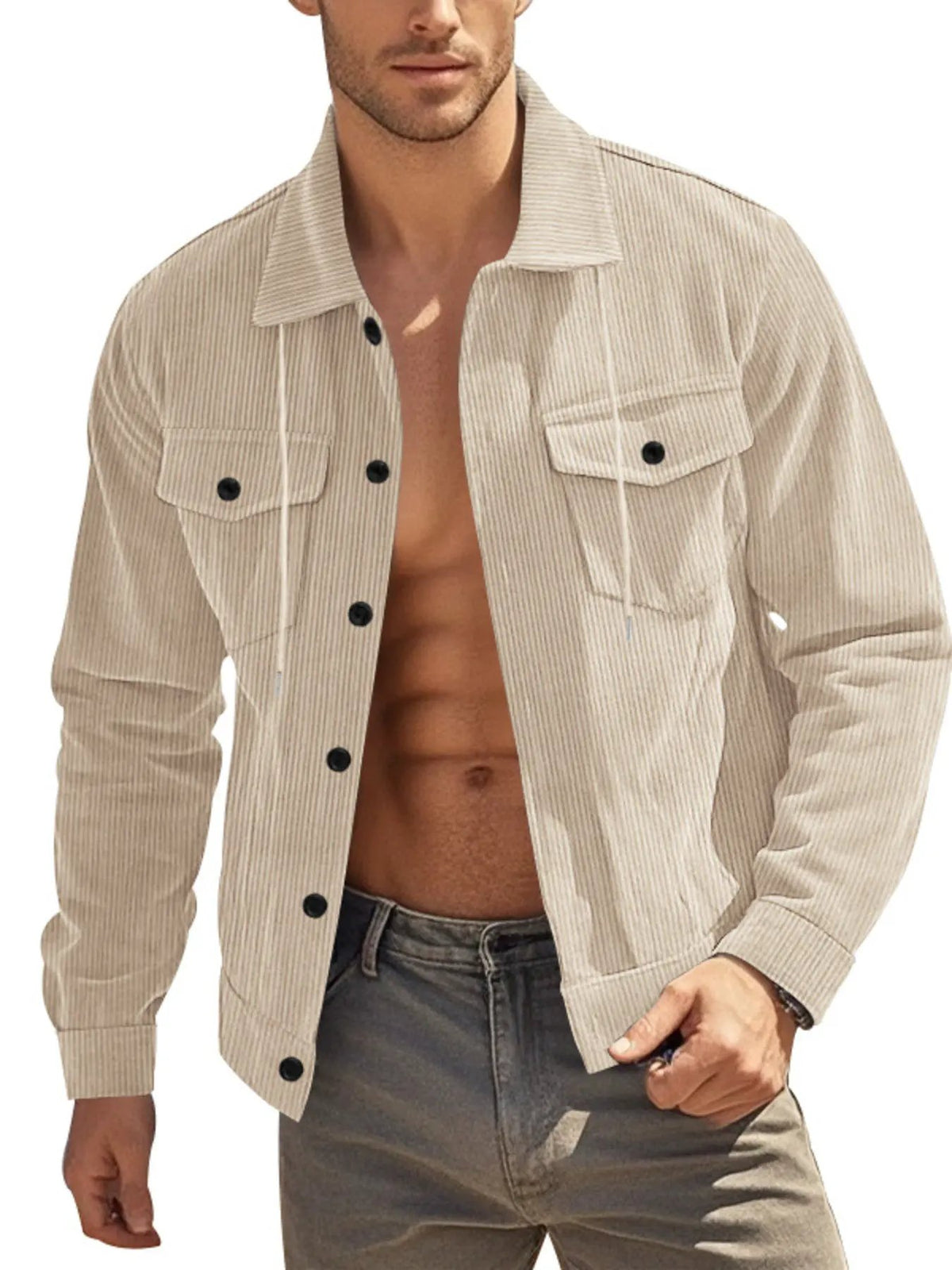 Men's Full Size Corduroy Button Up Casual Jacket Plus Size by Trendsi