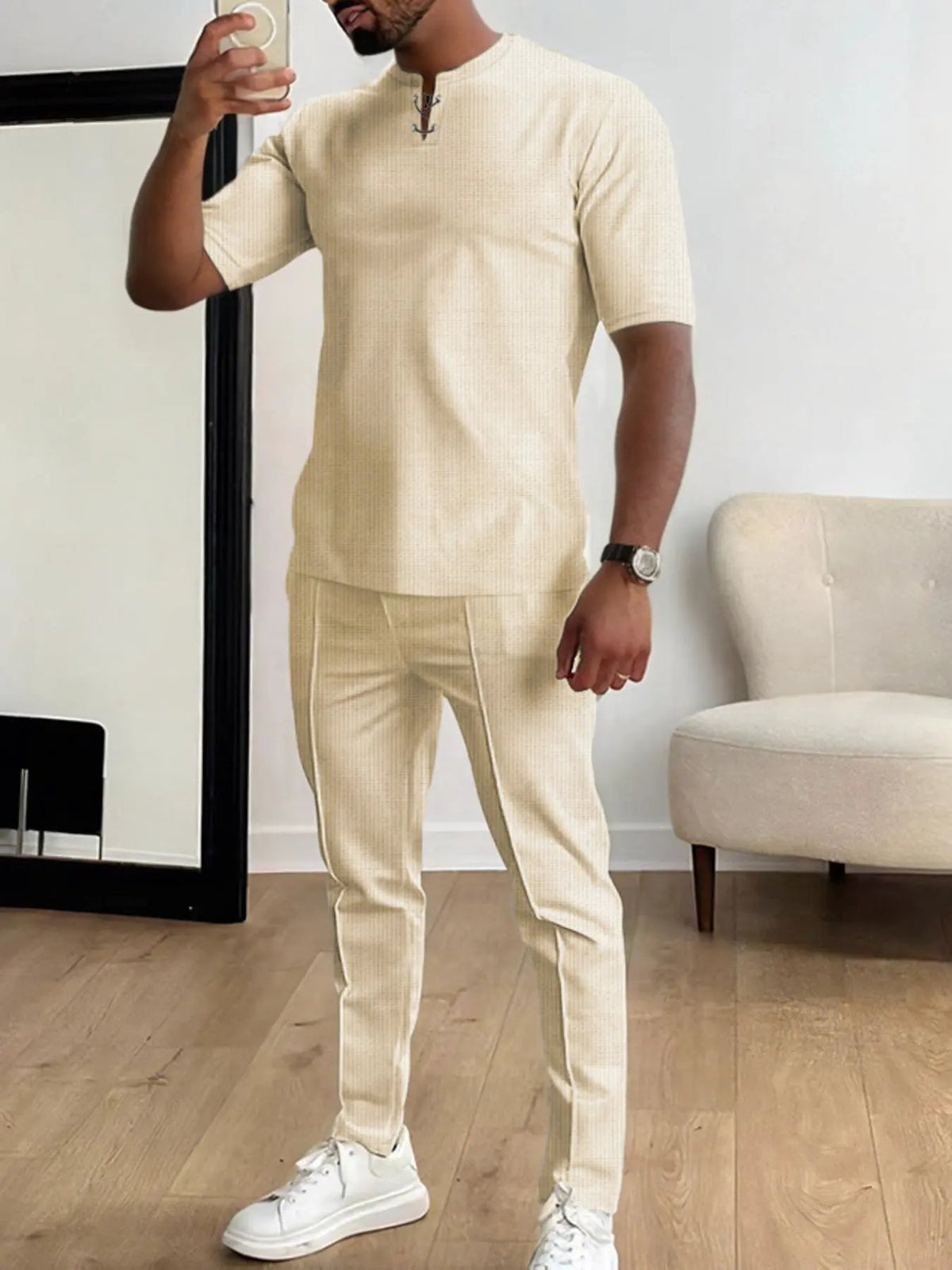 Men's Full Size Casual Short-Sleeve Top and Pants Set Plus Size by Trendsi
