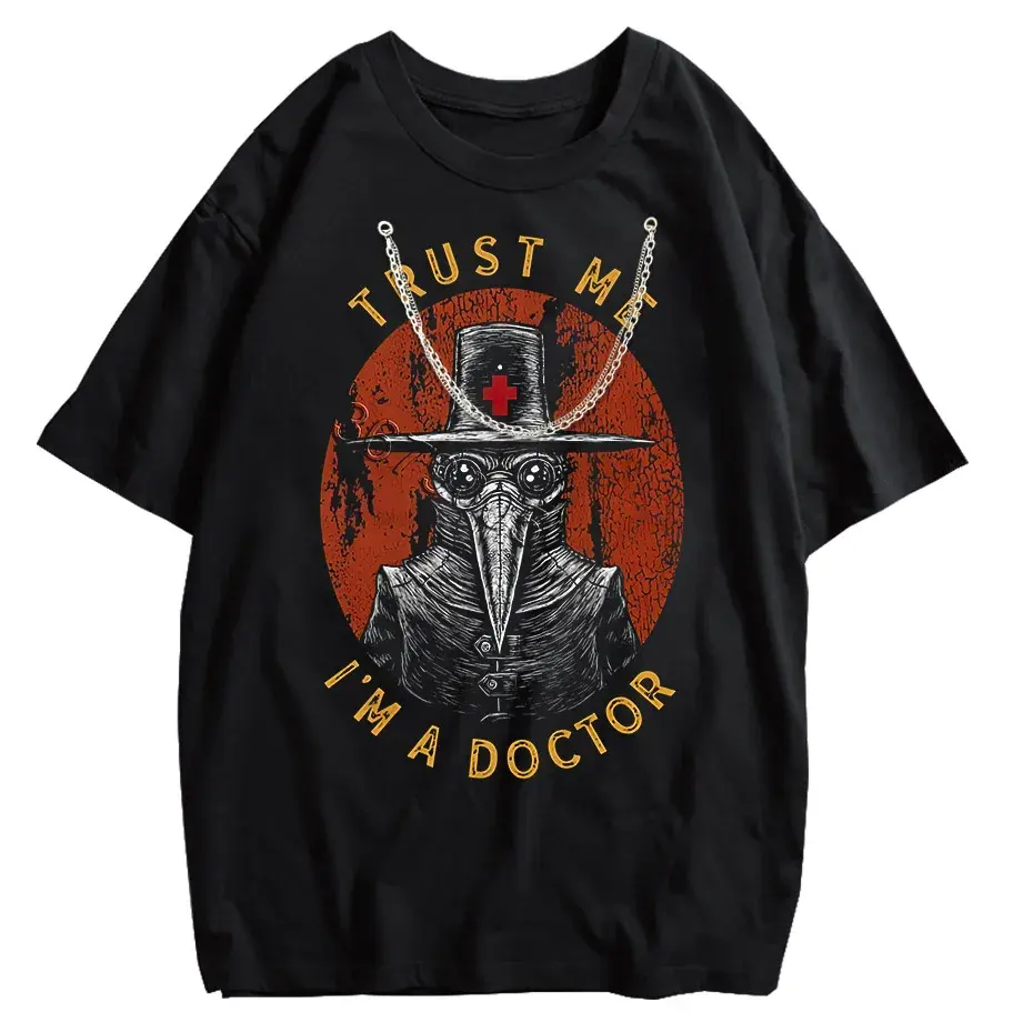 Funny Plague Doctor Graphic T-Shirt Men Cotton Streetwear Tee by Vimost Shop