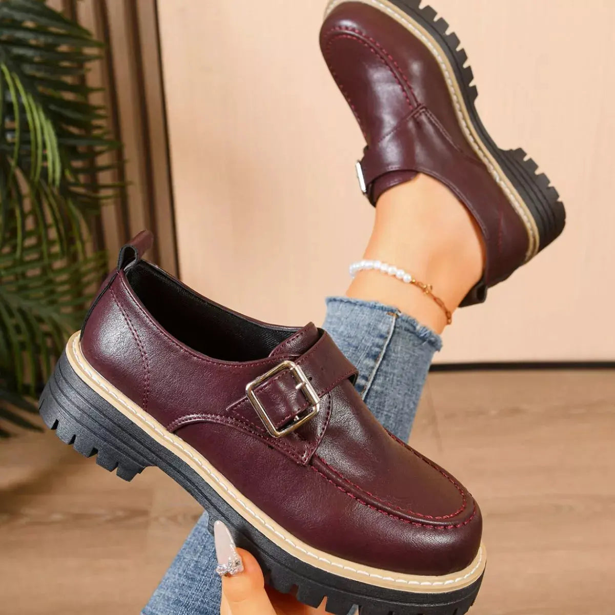 Round Toe Buckle Loafers by Partner Label