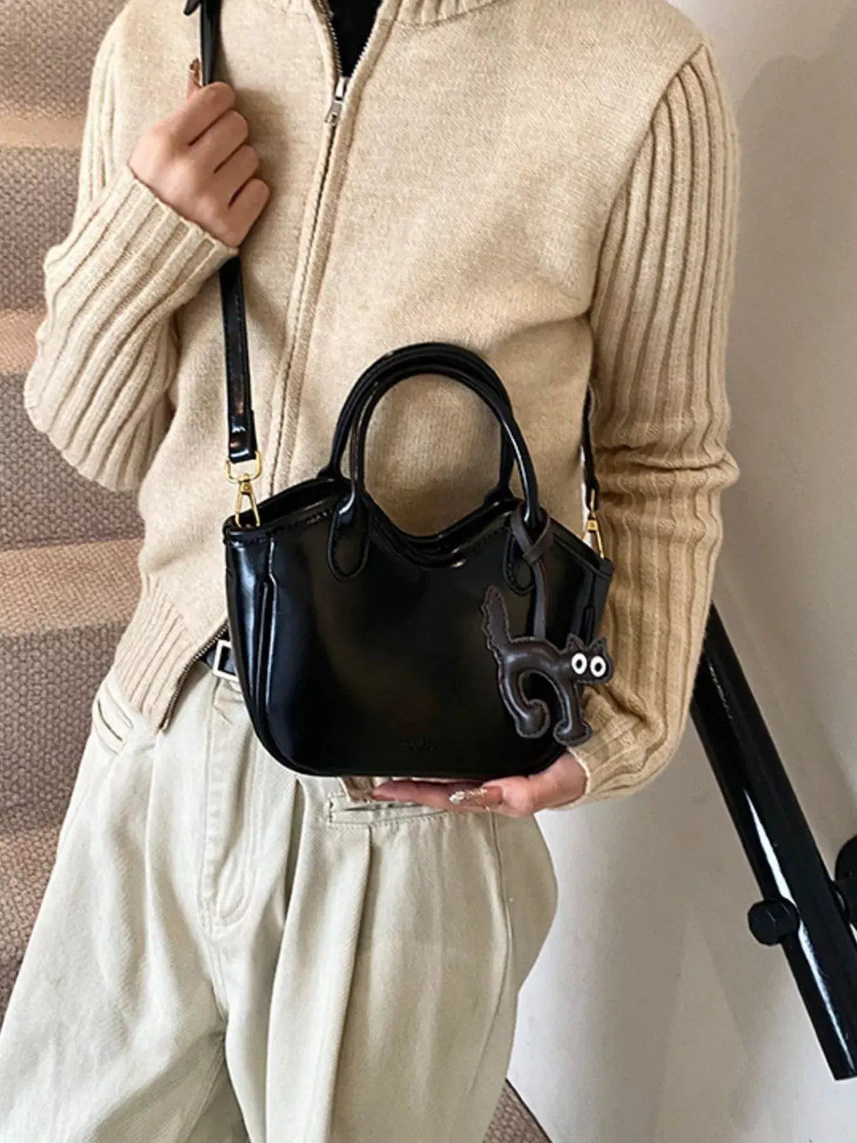 Leather Cat Charm Crossbody Bag by Partner Label