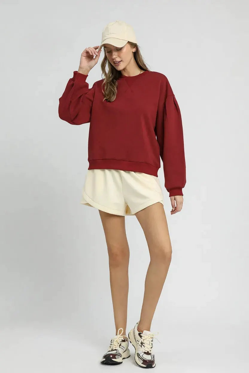 Umgee Round Neck Sweatshirt with Pleated Detail by Umgee