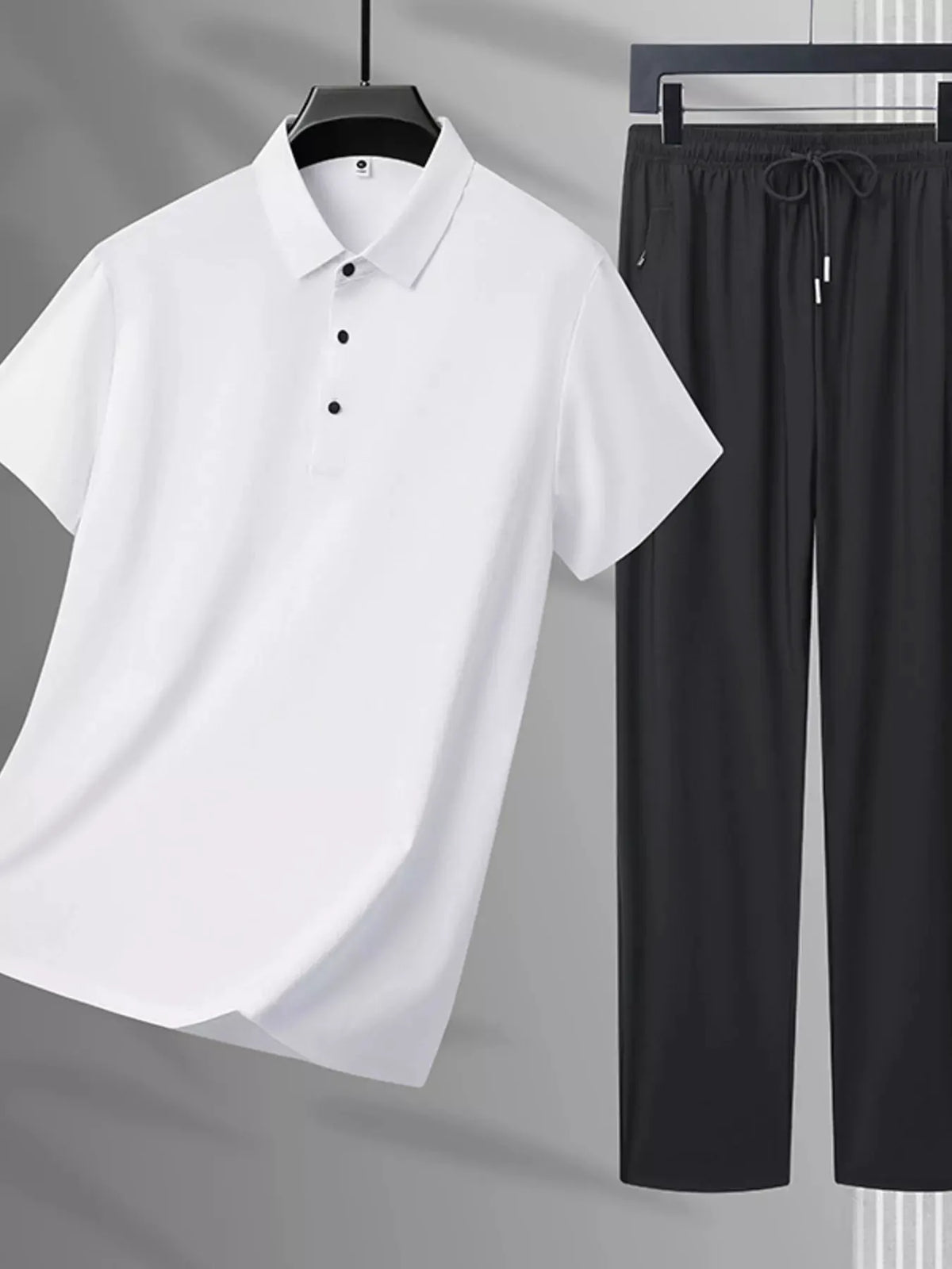 Men's Plus Size Button Detail Polo and Pants Set by POL