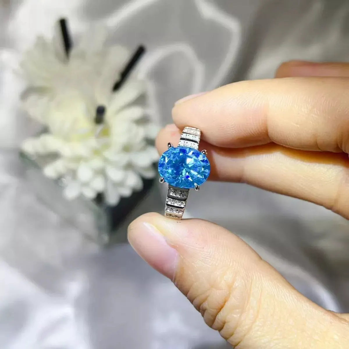 3 Carat Moissanite Oval 925 Sterling Silver Ring by Partner Label