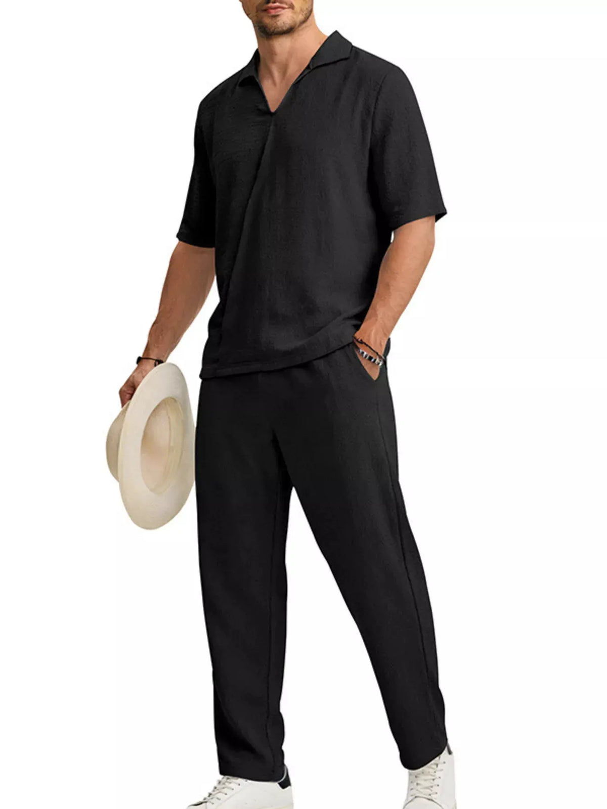 Men's Full Size Half Sleeve Top and Pants Set Plus Size by Trendsi