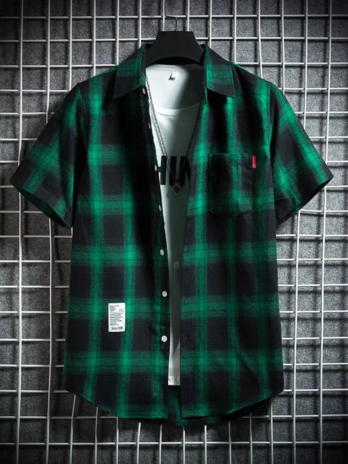 Men's Plus Size Plaid Button Up Short-Sleeve Shirt by Trendsi