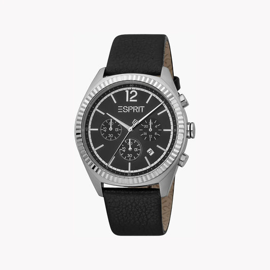 Esprit Men's Black Leather Watch, Black Dial | Es1g105m0075 by ESPRIT