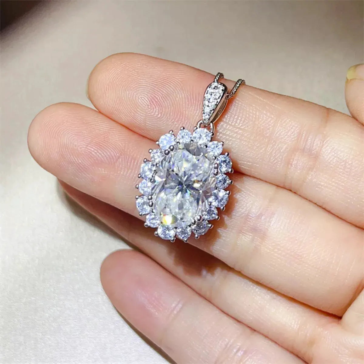 8 Carat Moissanite 925 Sterling Silver Pendant Necklace by Partner Labels