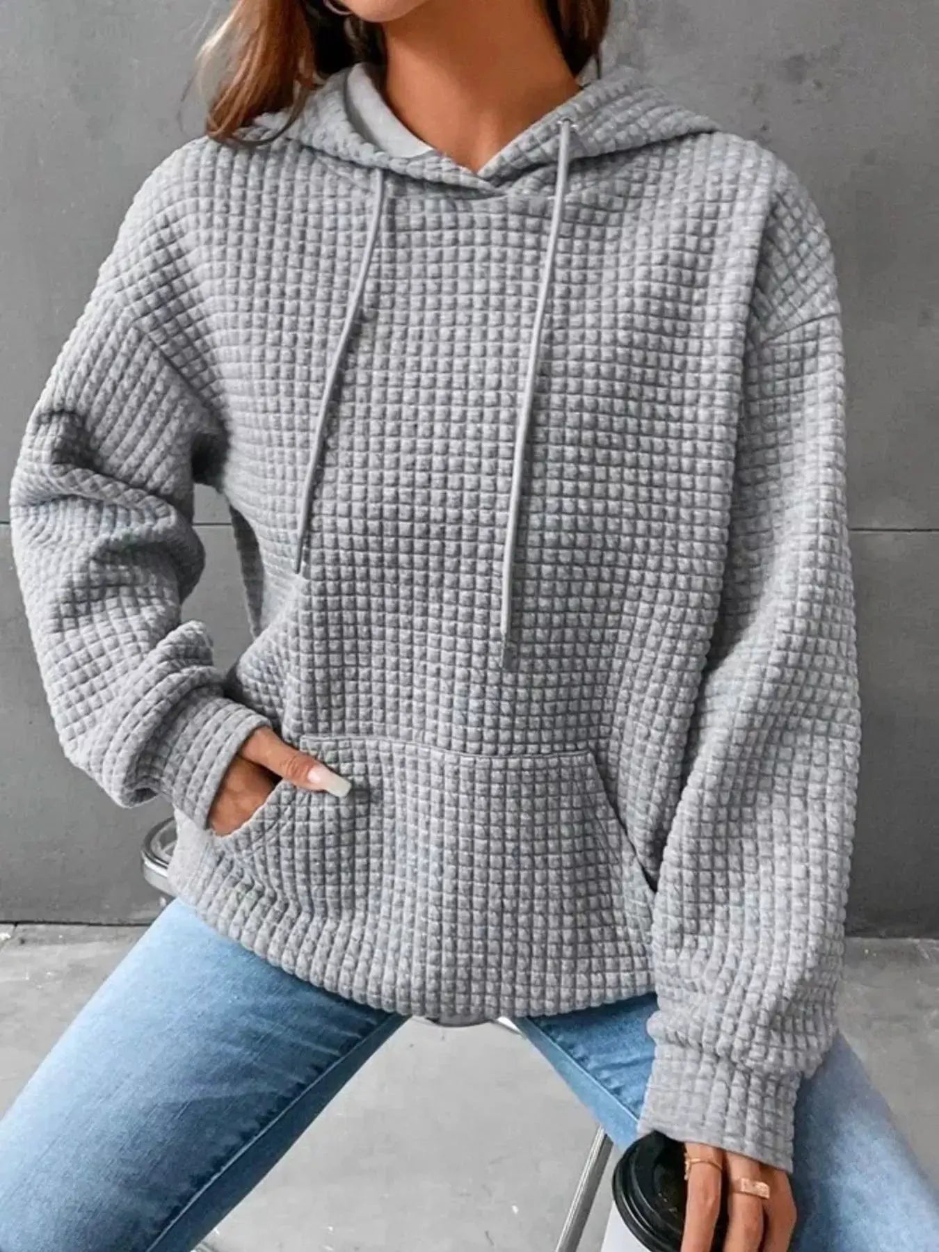 Full Size Textured Kangaroo Pocket Hoodie Plus Size | Partner Labels Selection by Partner Label