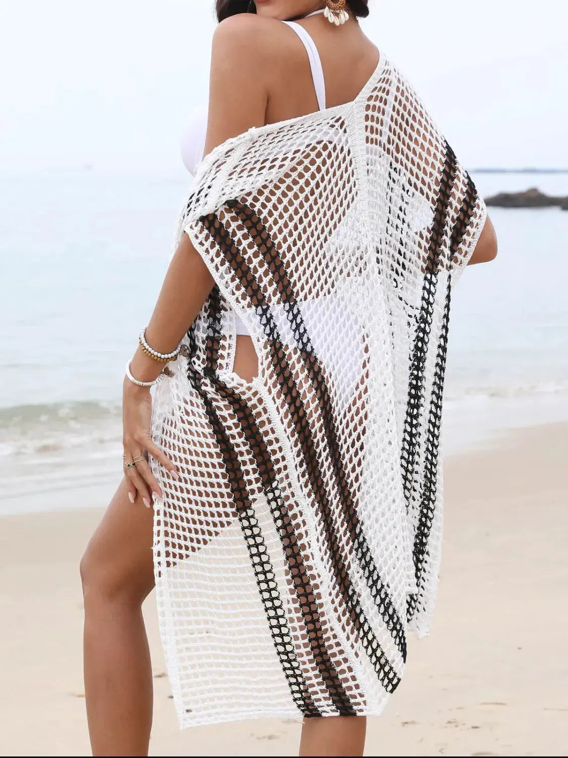 Open Front Contrast Openwork Cover-Up by Partner Labels