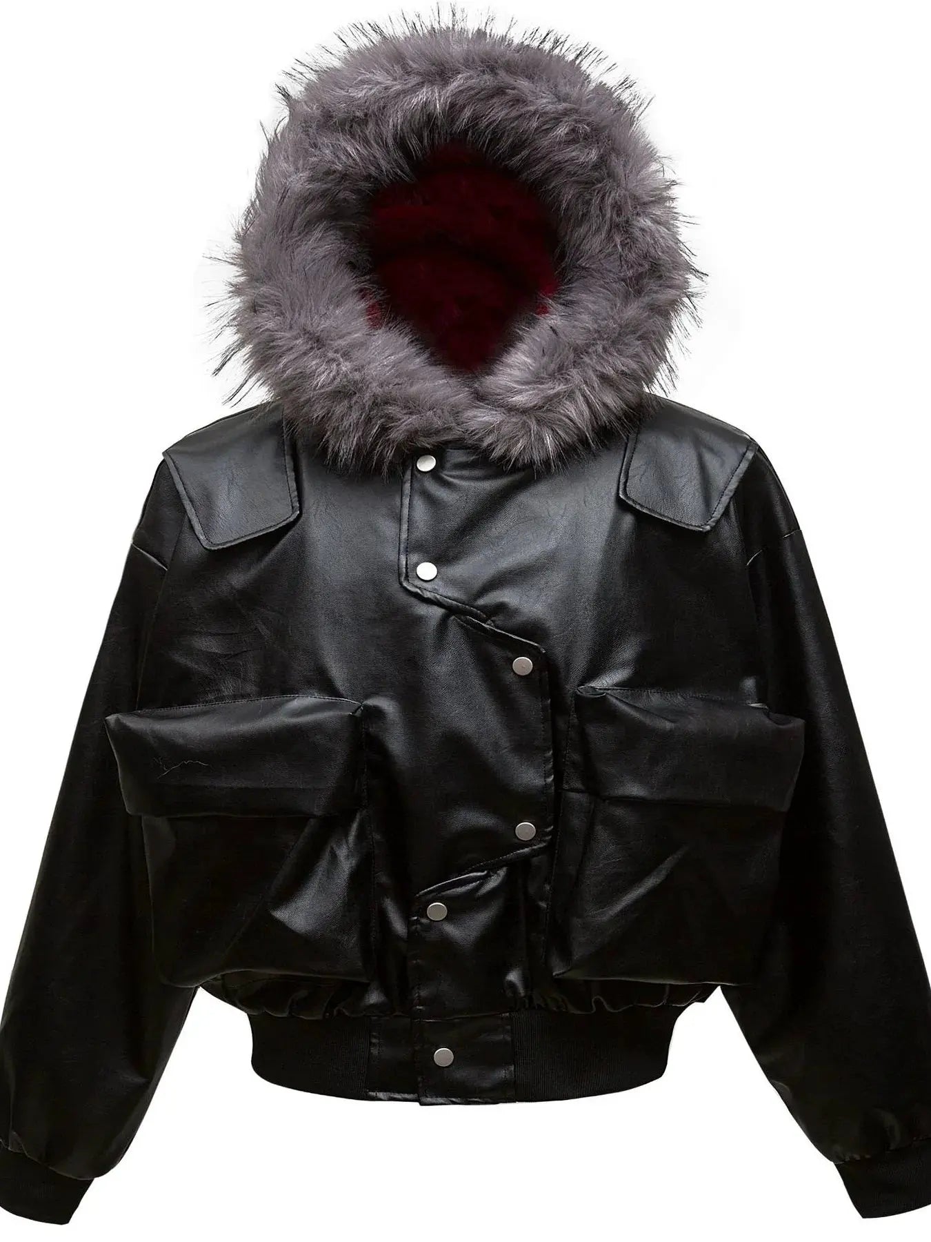 Men's Leather Bomber Jacket with Faux Fur Hood by Partner Label