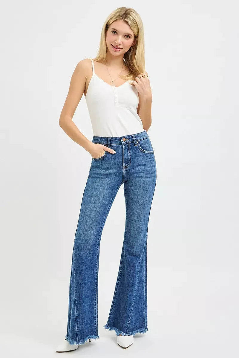 RISEN Mid Rise Flare Side Seam Detailing Jeans by RISEN