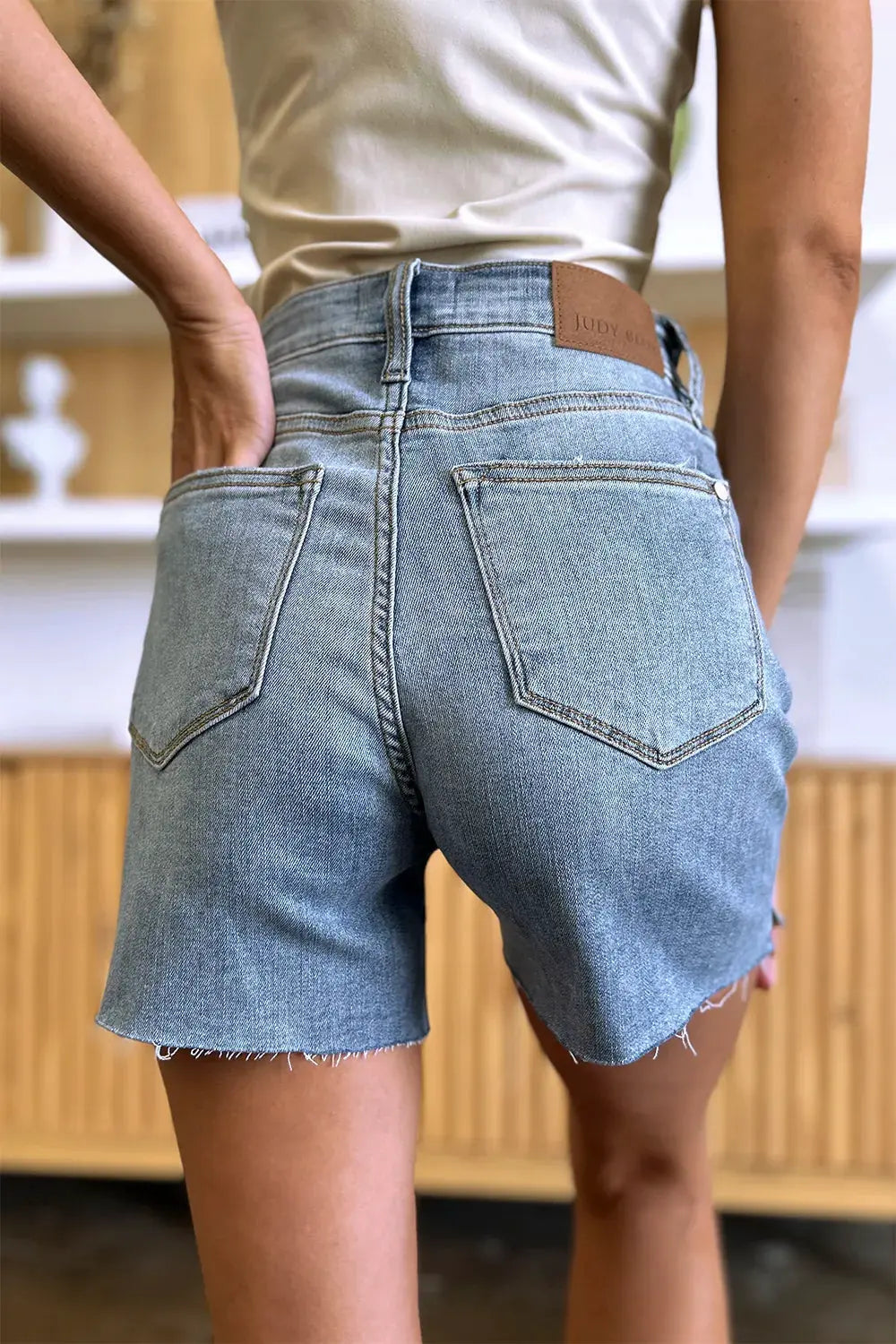 Judy Blue Full Size High Waist Raw Hem Denim Shorts by Judy Blue