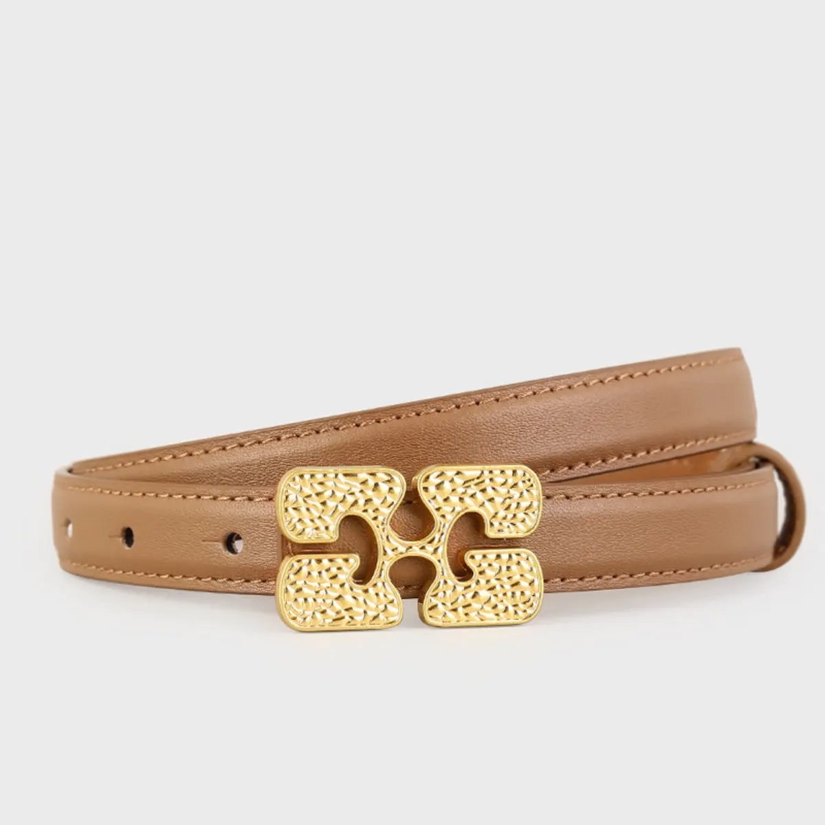 Gold Buckle Leather Belt by Trendsi
