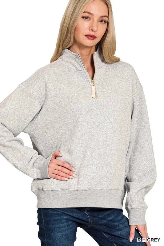 Zenana Fleece Half Zip Sweatshirt by Zenana