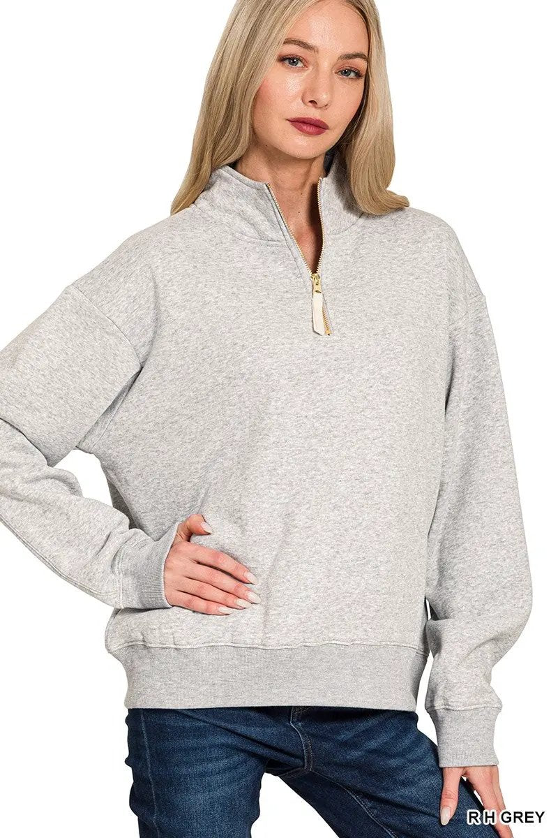 Zenana Fleece Half Zip Sweatshirt by Zenana