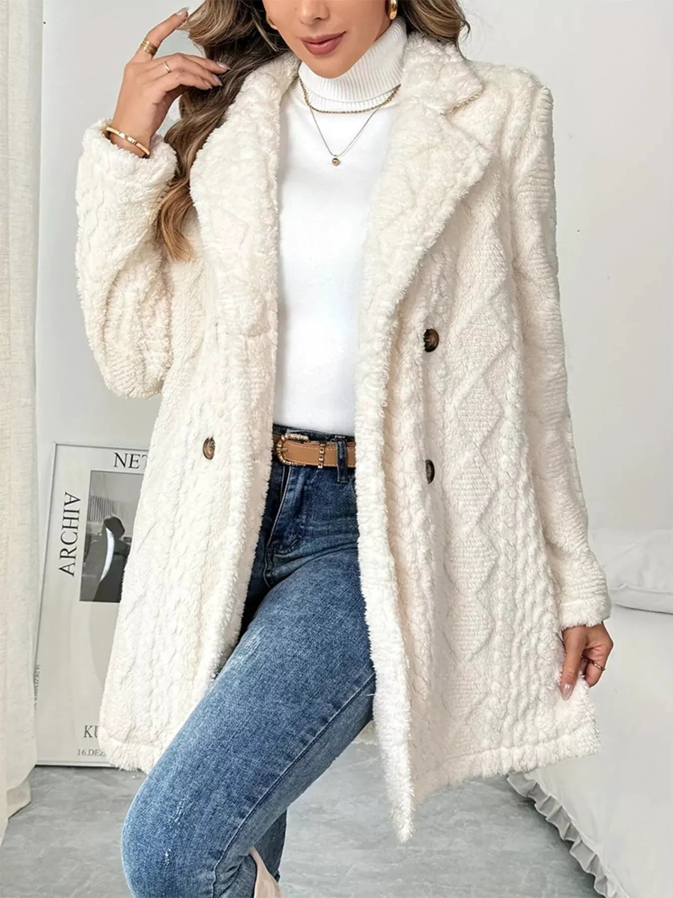 Fleece Double‑Breasted Longline Coat | Partner Labels Selection by Partner Label