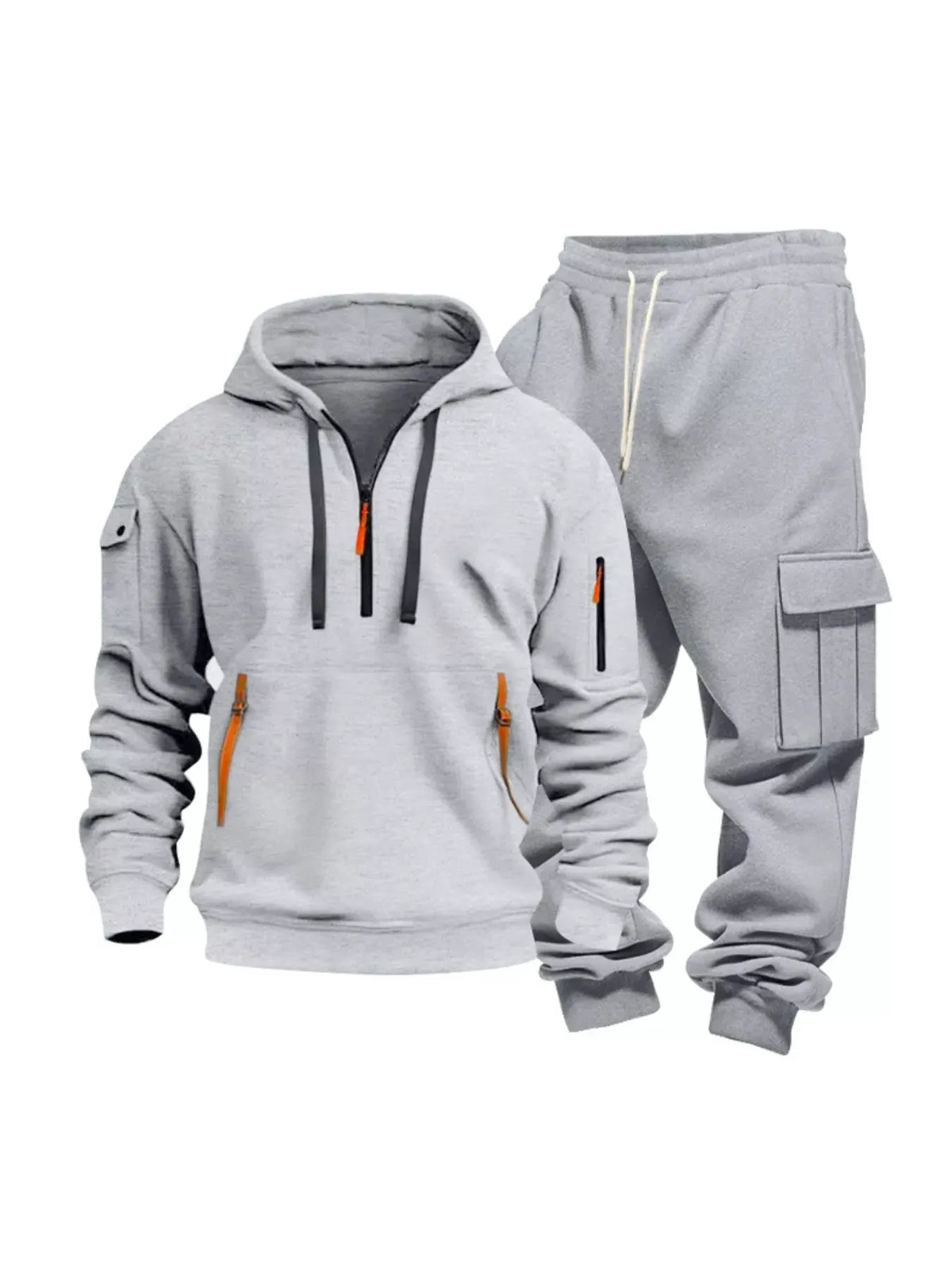 Men's Full Size Half Zip Hoodie and Cargo Pants Set Plus Size by Trendsi