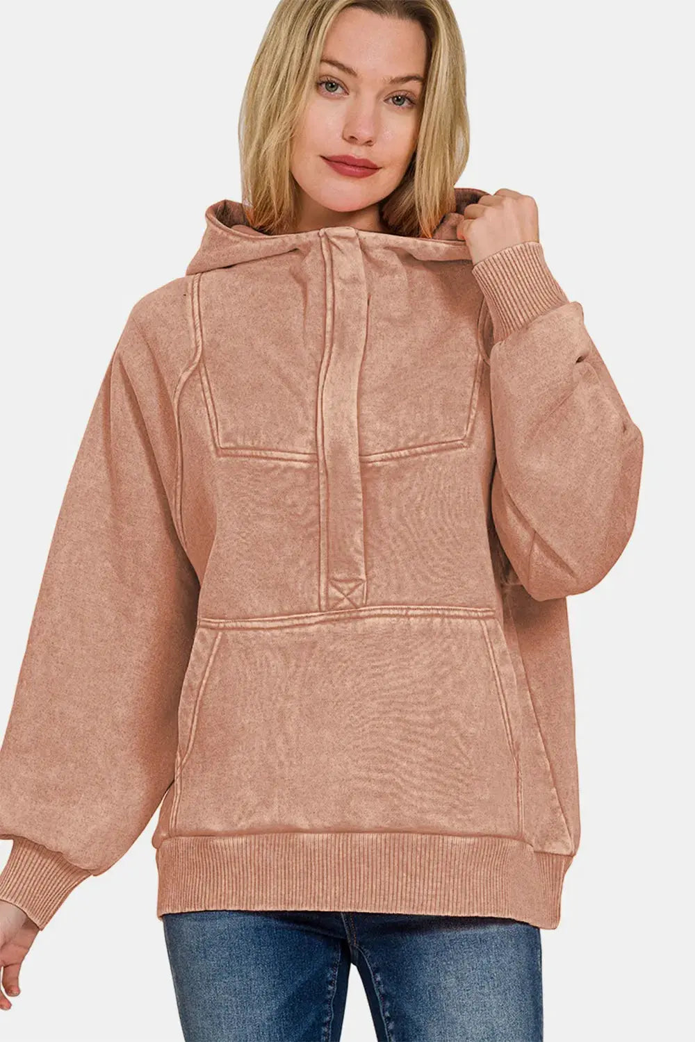Zenana Acid Wash Fleece Kangaroo Hoodie by Zenana