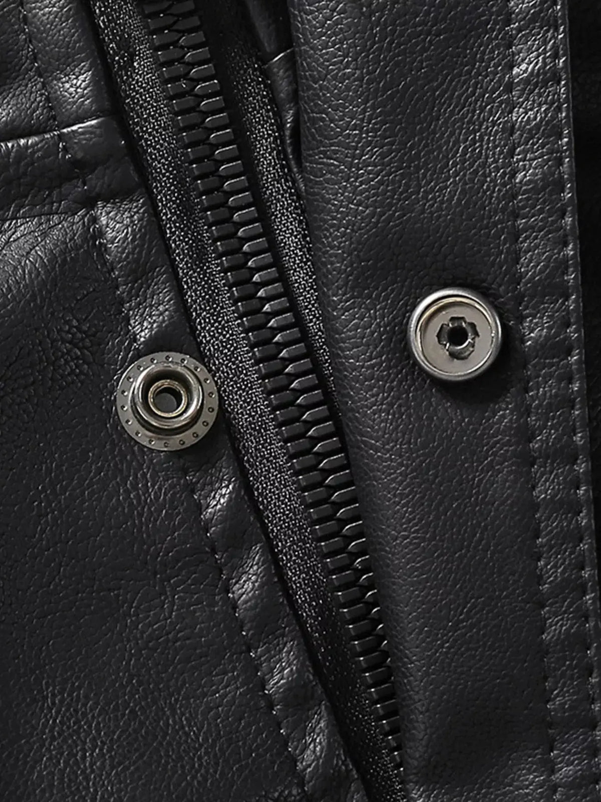 Men's Zip Up Long Sleeve Leather Jacket by Trendsi