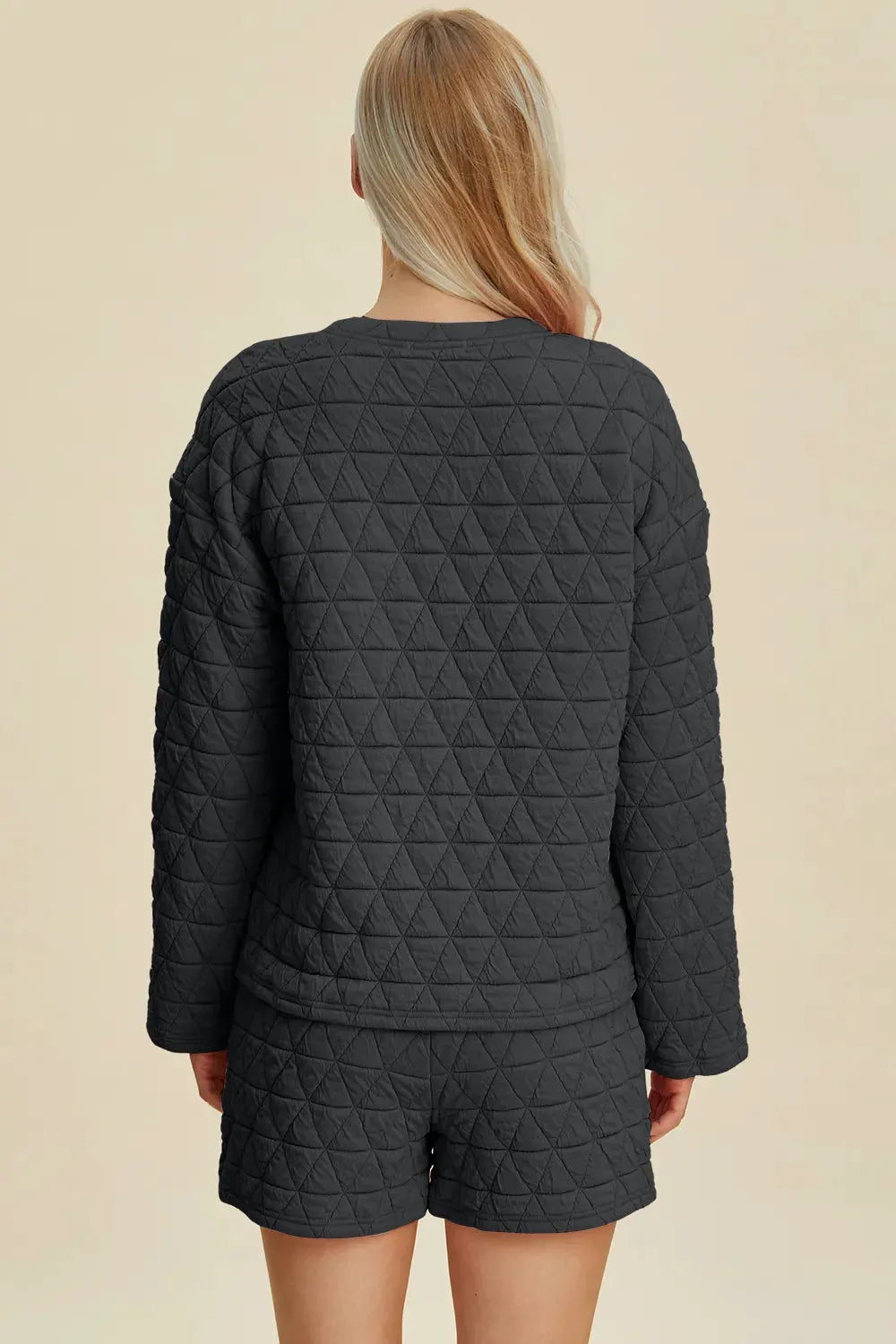 Double Take Full Size Texture Round Neck Long Sleeve Top and Shorts Set by Double Take