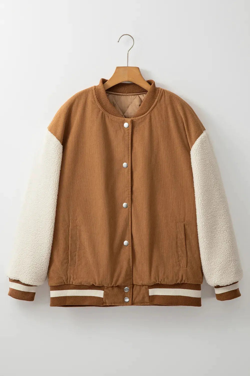 Contrast Baseball Collar Snap Down Long Sleeve Jacket by Partner Label