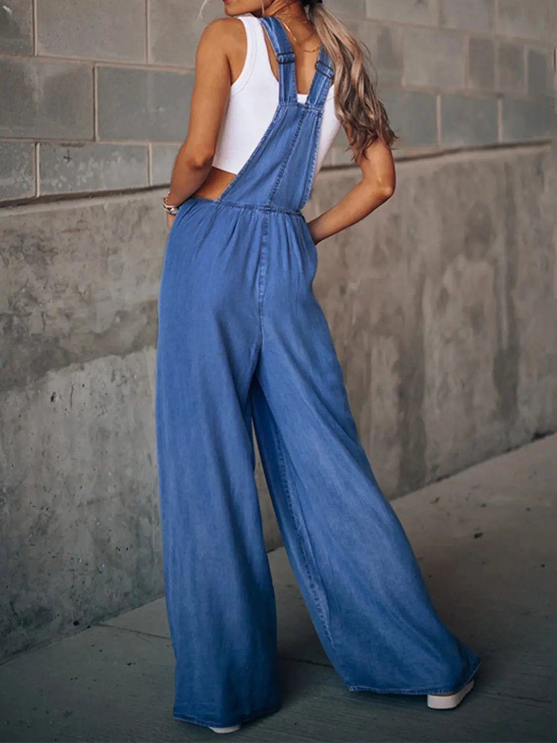 Wide Leg Denim Overalls by Partner Labels