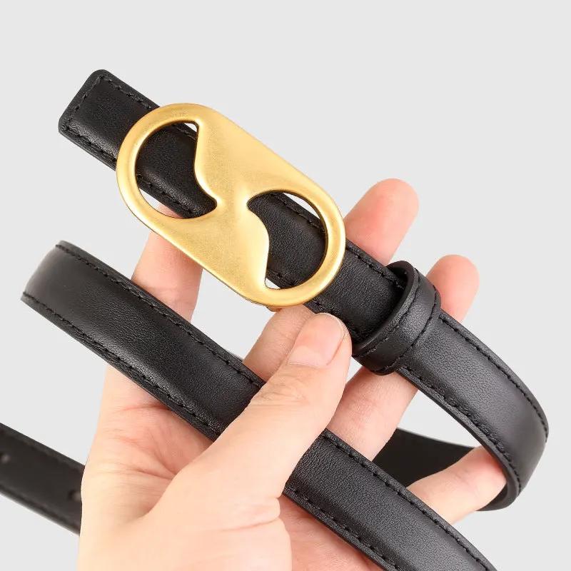 Leather Belt with Golden Buckle by Trendsi