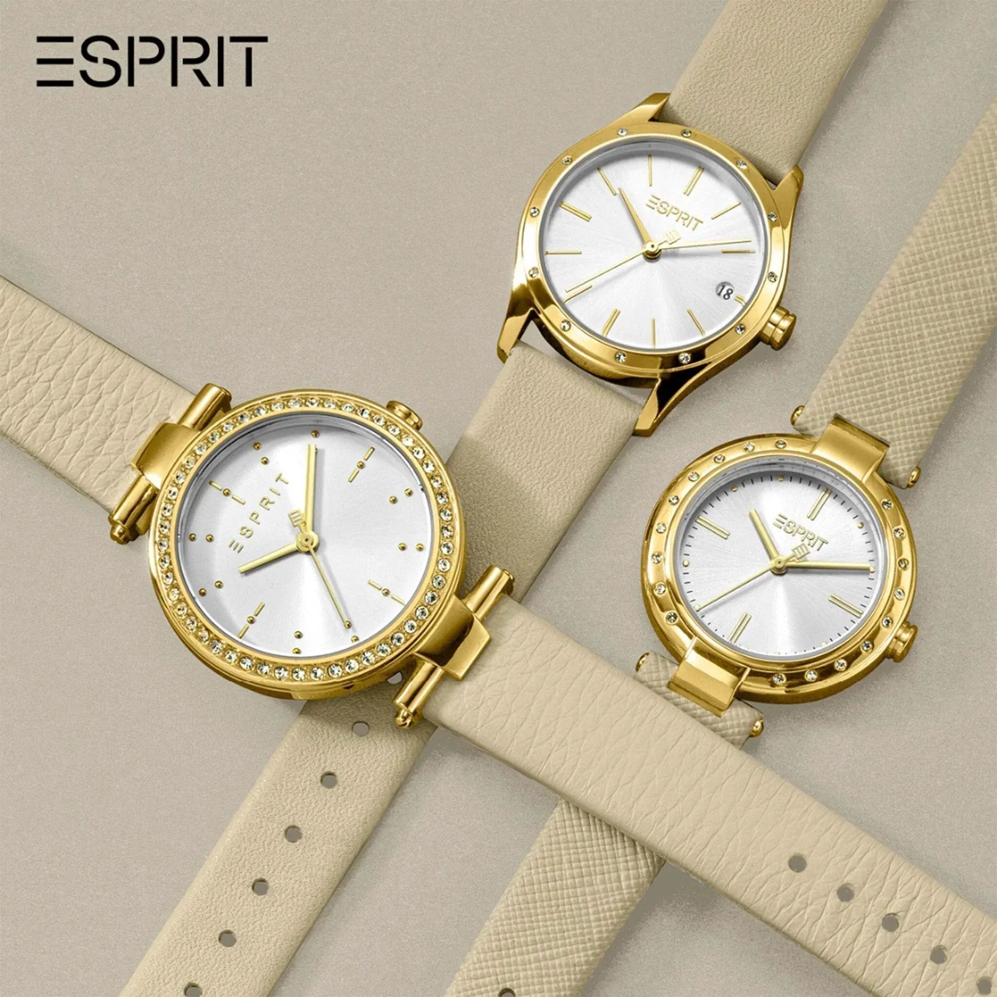 Esprit Women's Beige Leather Watch, Silver Dial | Es1l084m0015 by ESPRIT