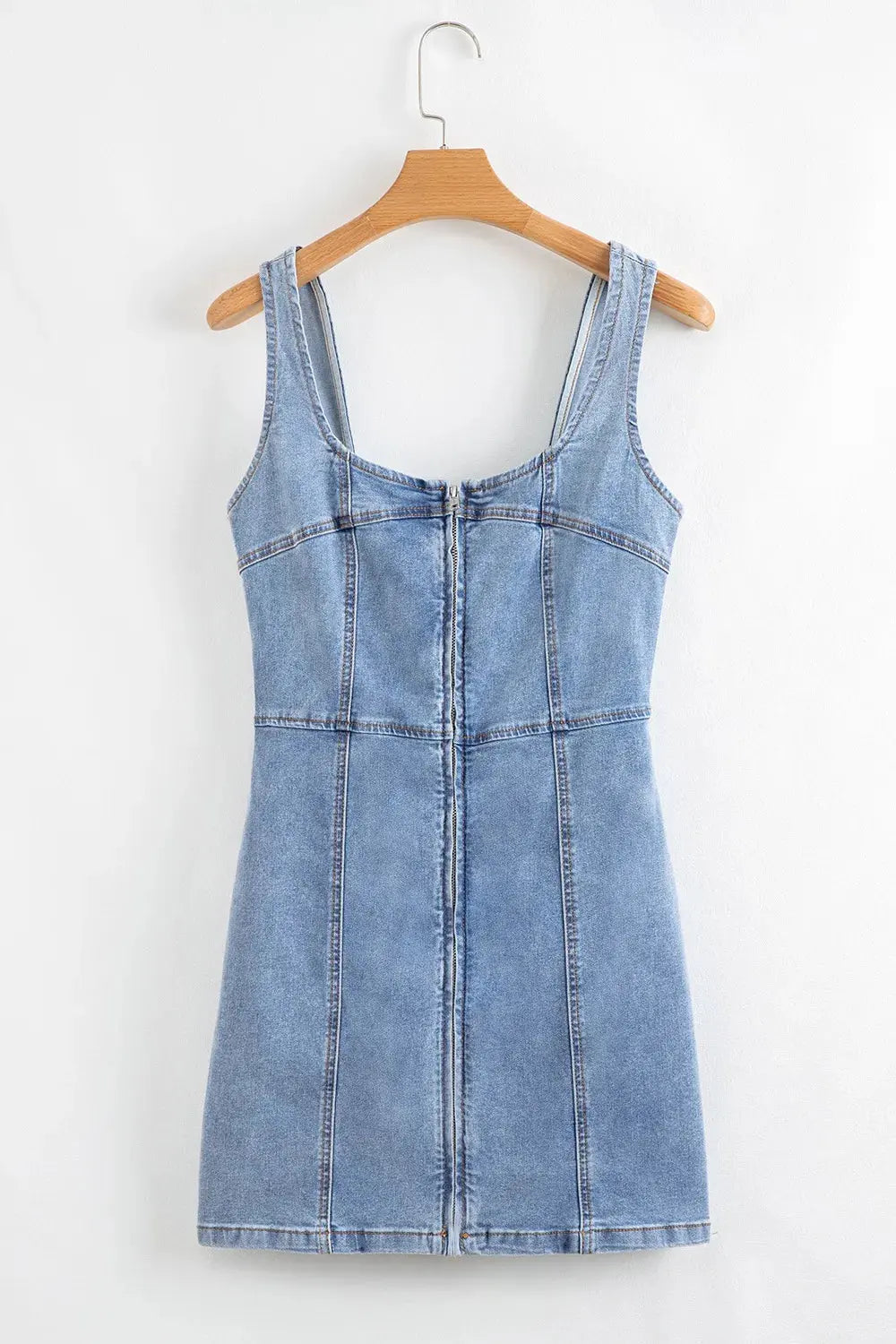Square Neck Wide Strap Denim Dress by Partner Label