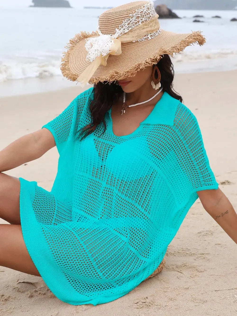 Hollow Out Collared Neck Cover-Up by Partner Labels