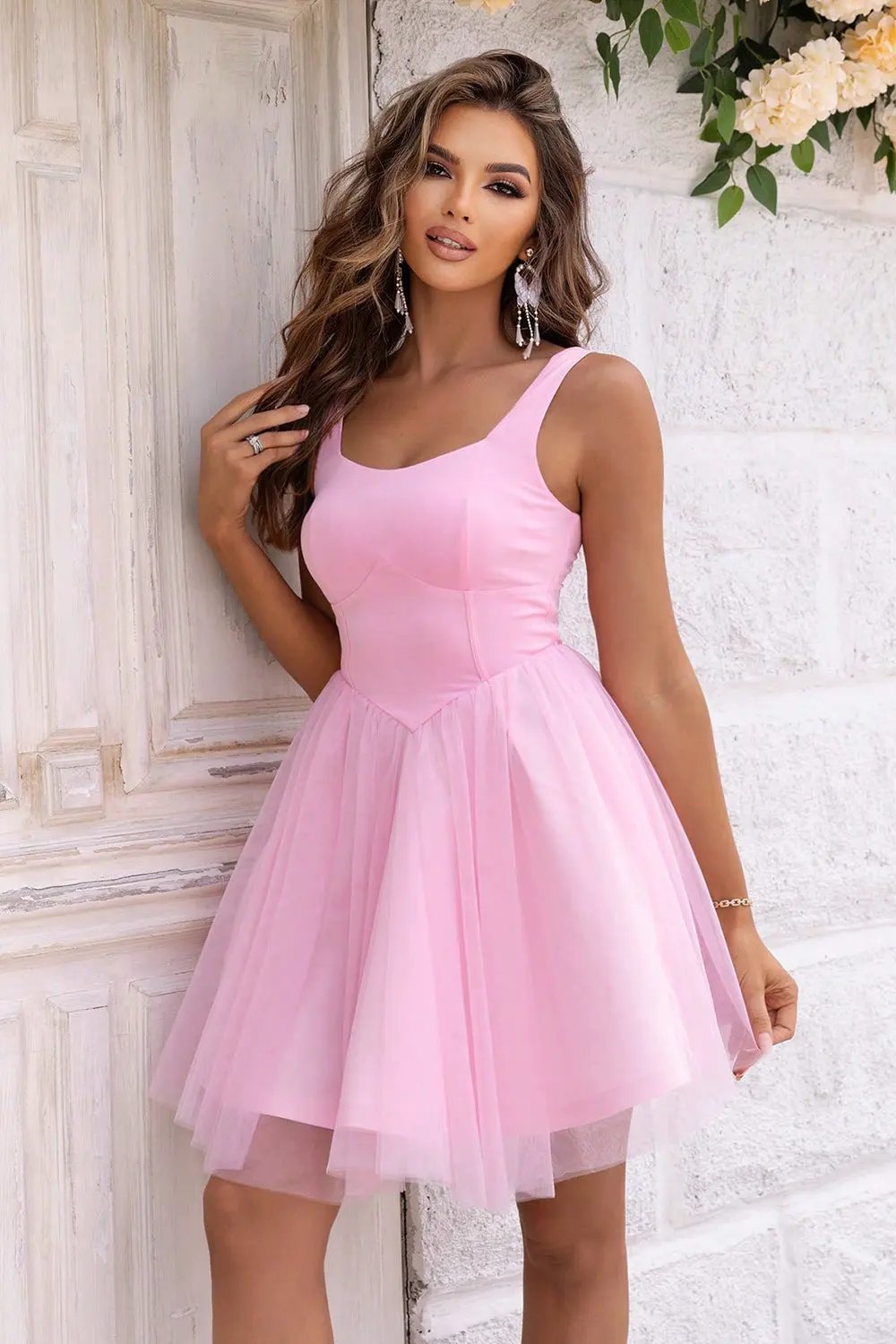 Wide Strap Mesh Dress by Partner Label