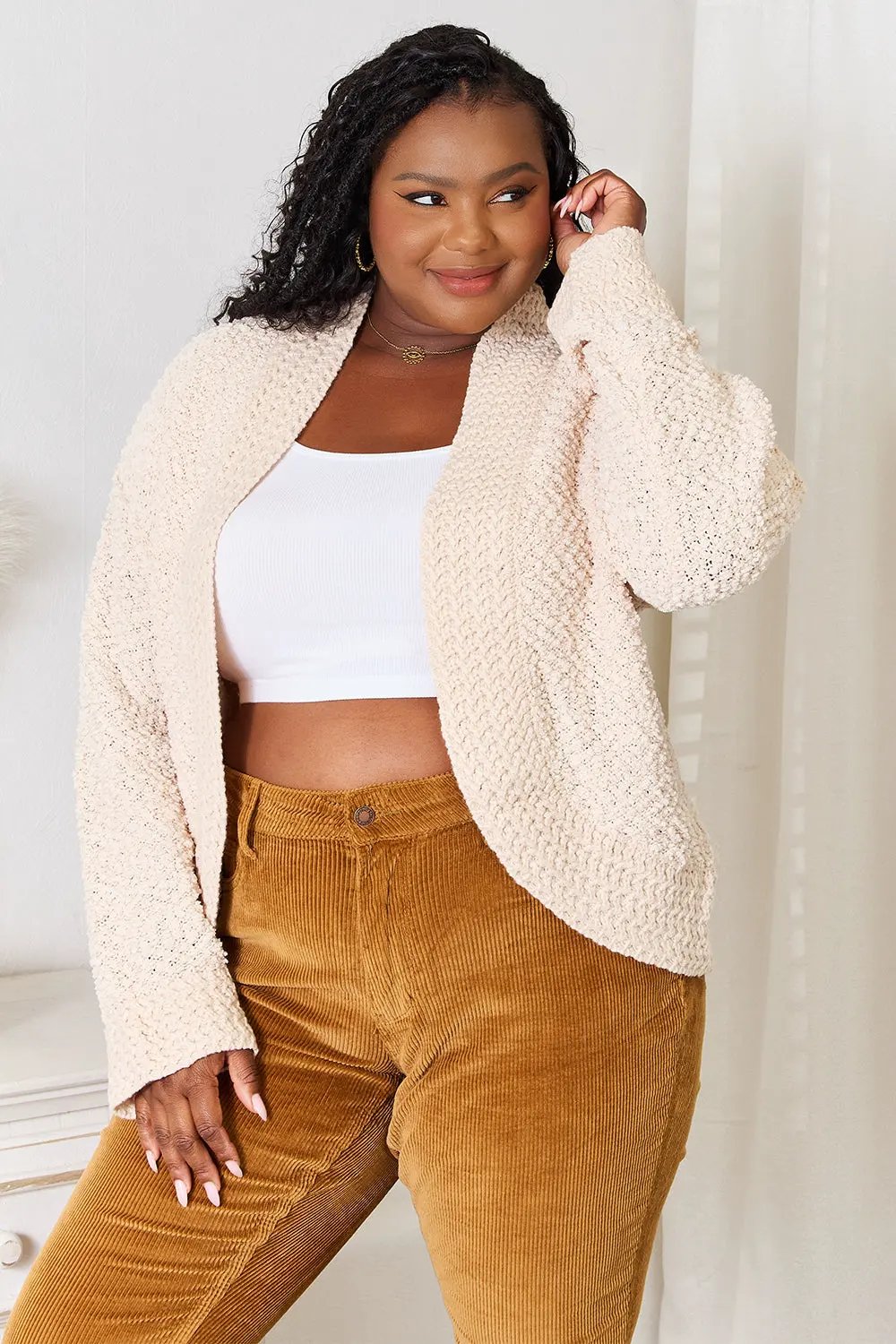 Double Take Open Front Long Sleeve Cardigan by Double Take