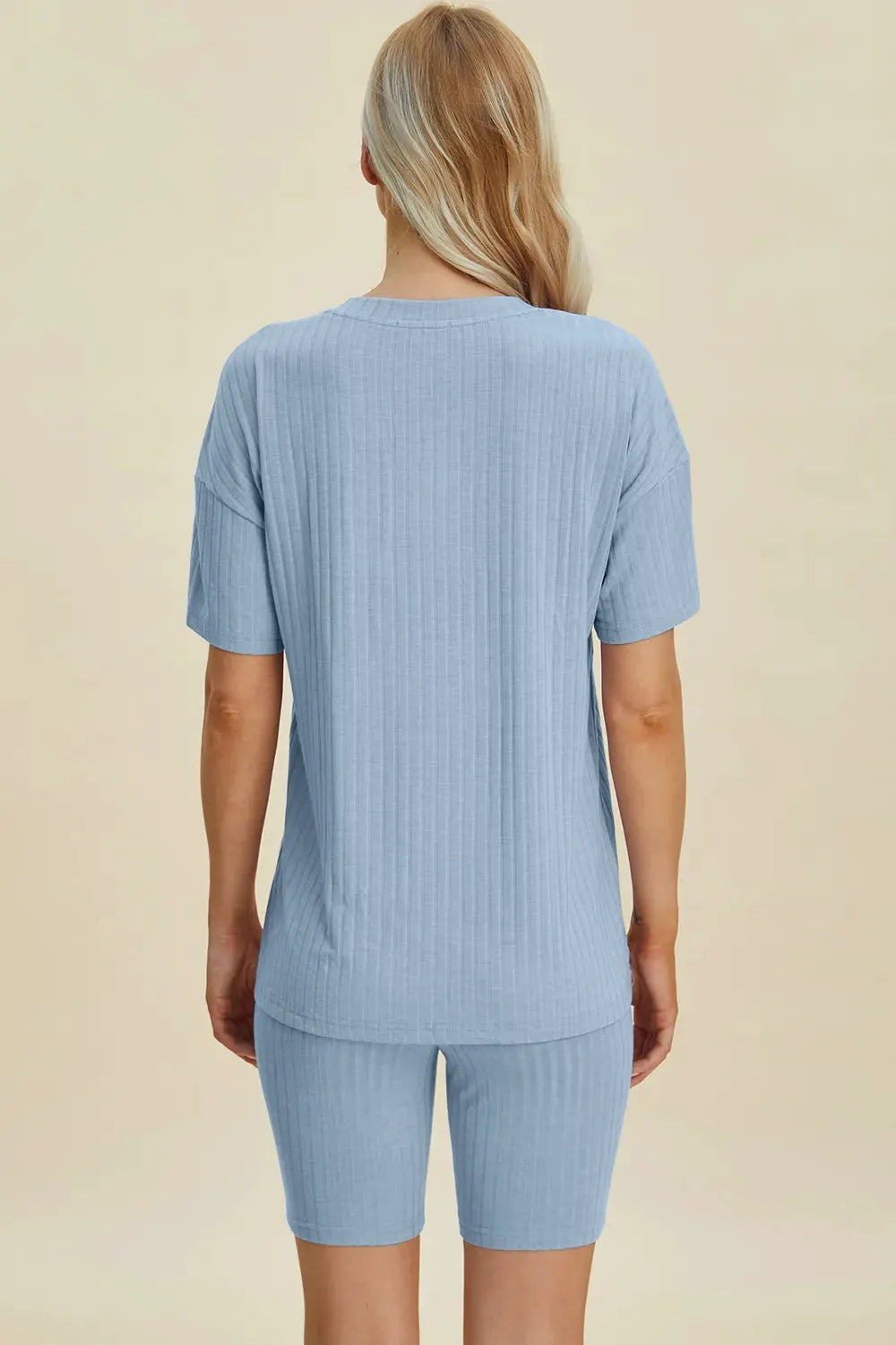 Basic Bae Full Size Ribbed V-Neck Short Sleeve Top and Shorts Set by Basic Bae