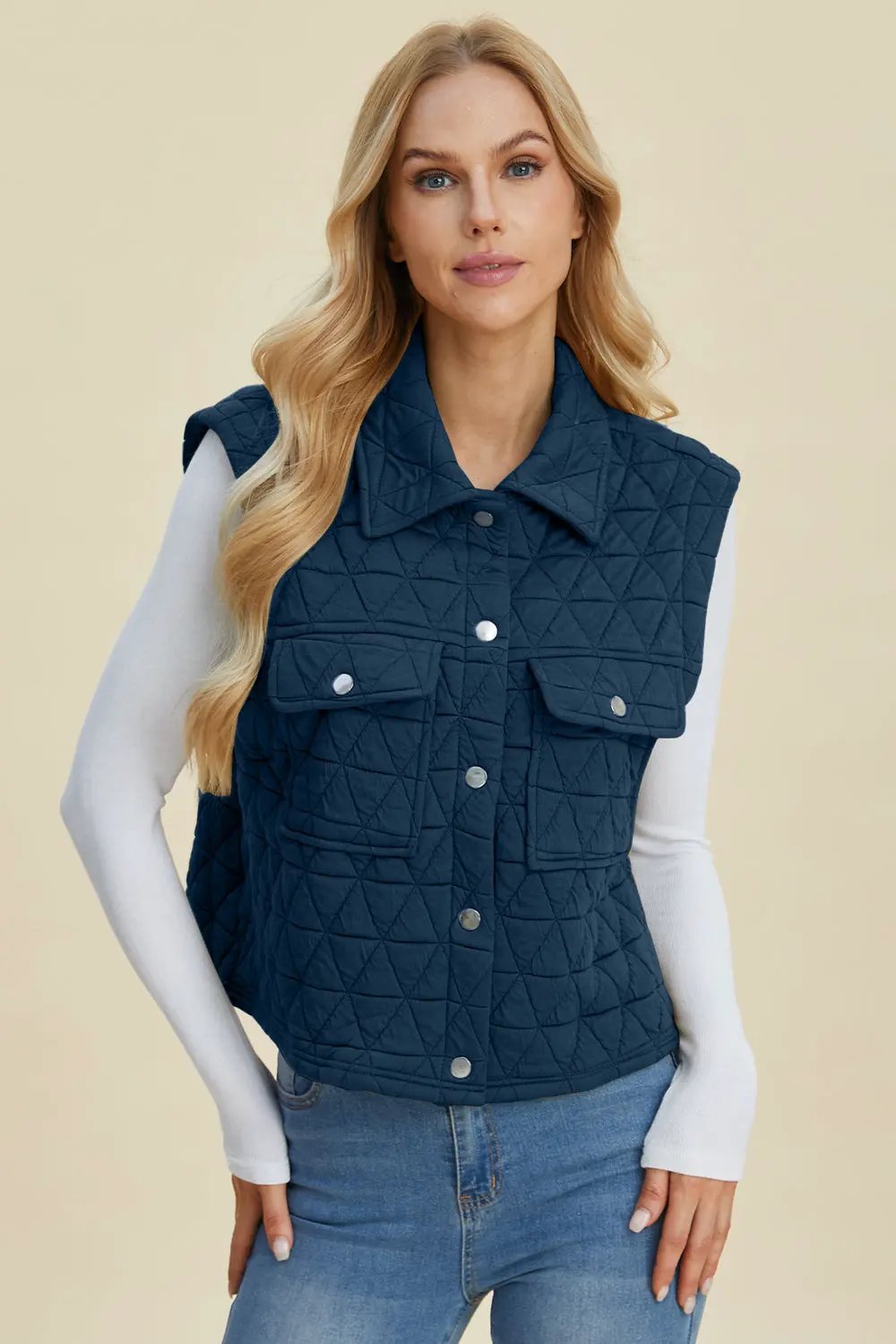 Double Take Full Size Pocketed Texture Snap Down Vest Coat by Double Take