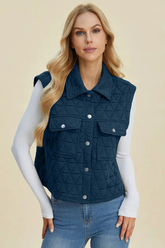 Double Take Full Size Pocketed Texture Snap Down Vest Coat by Double Take