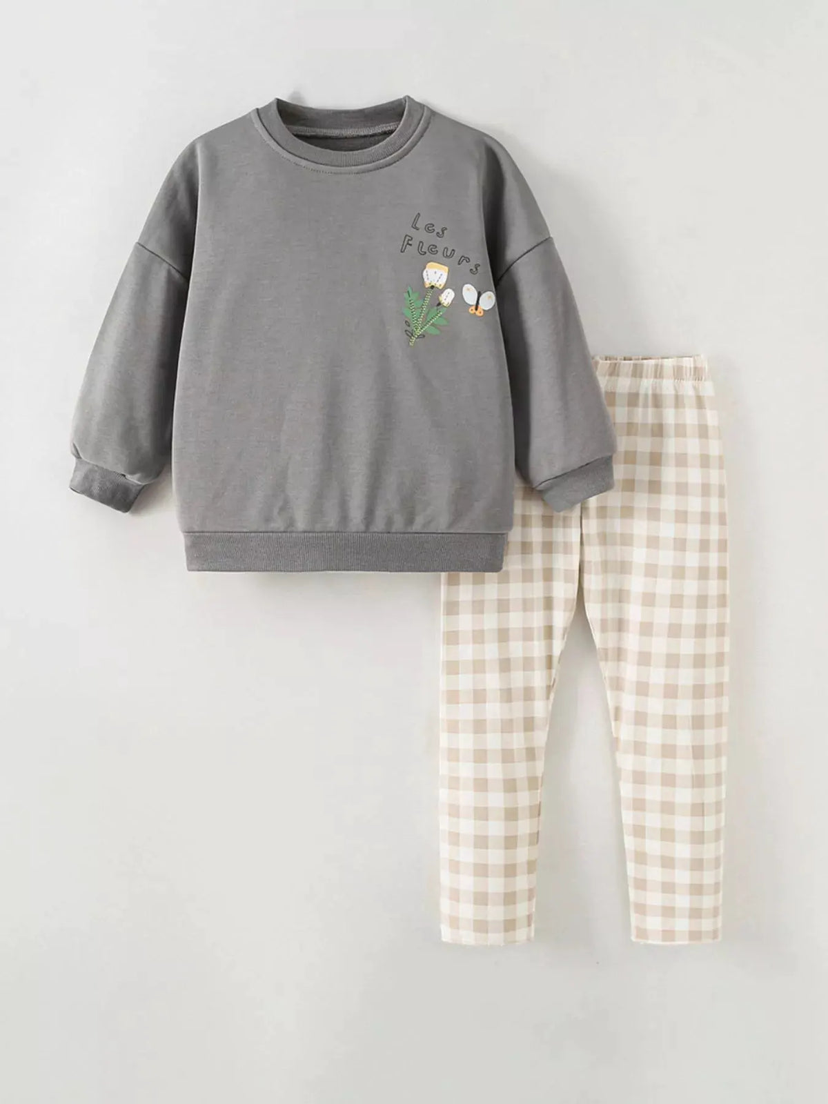 Children's Long Sleeve Sweatshirt and Plaid Pants Two-Piece Set by Trendsi