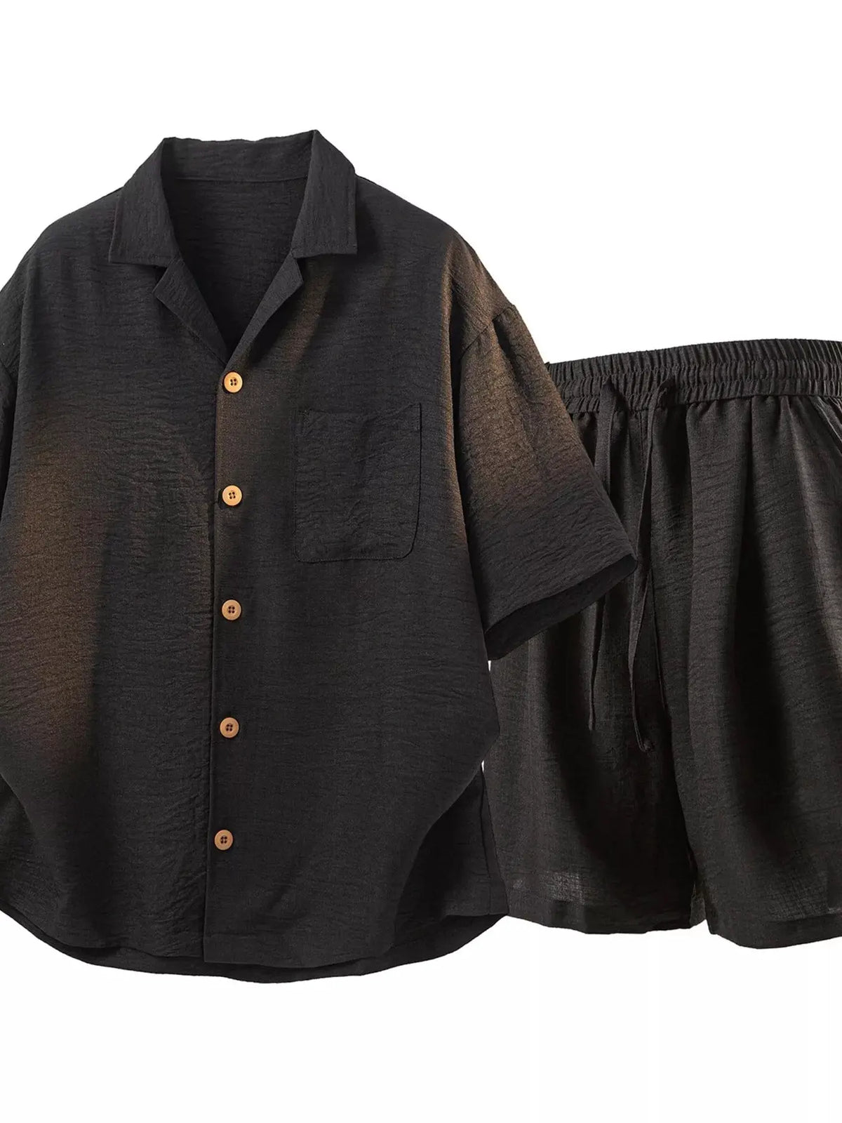 Men's Full Size Button Up Short Sleeve Shirt and Shorts Plus Size by Trendsi