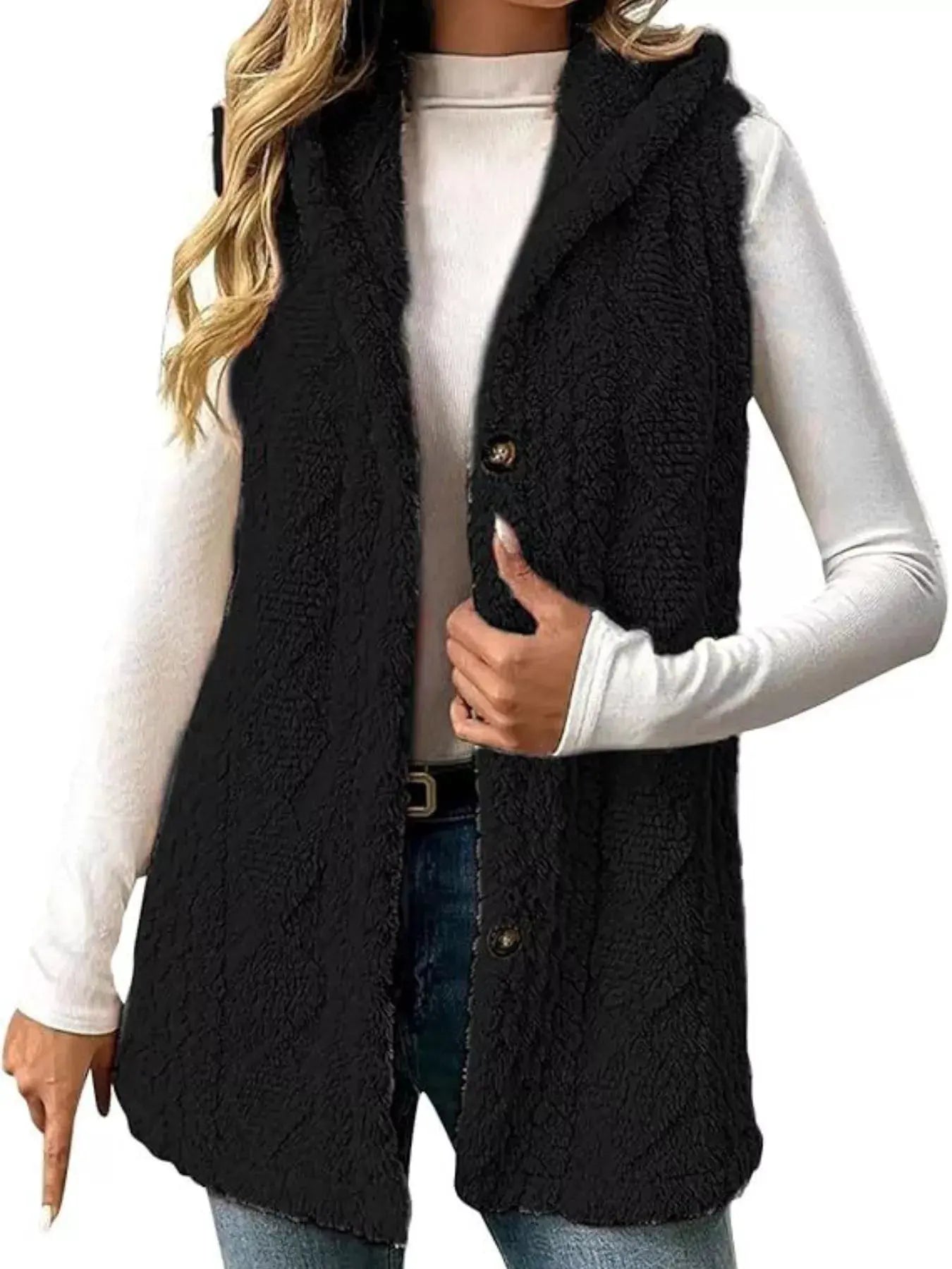 Button‑Down Sherpa Hooded Vest Coat | Partner Labels Selection by Partner Label