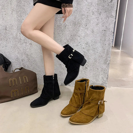 Point Toe Block Heels Boots by Partner Label